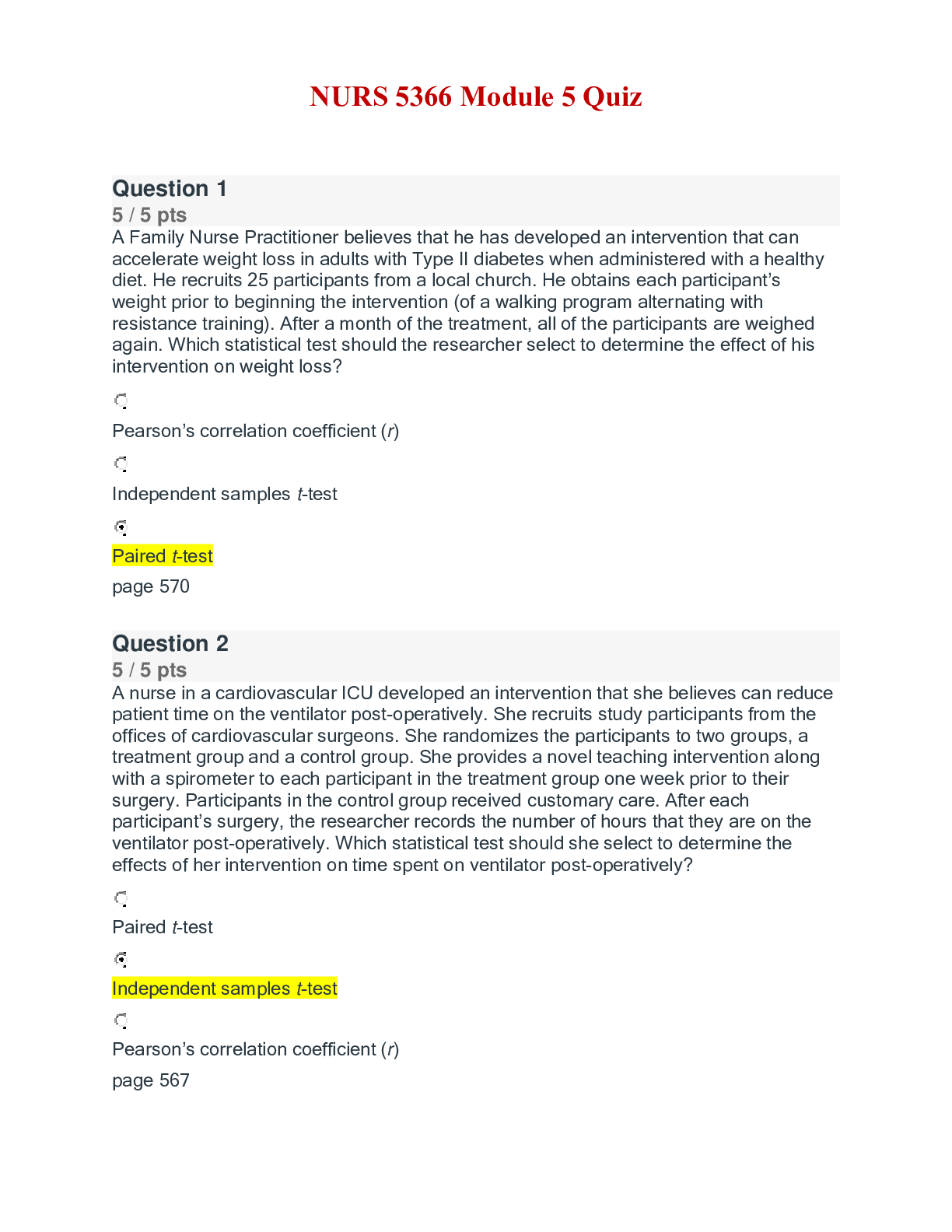 Preview image of NURS 5366 Module 5 Quiz document