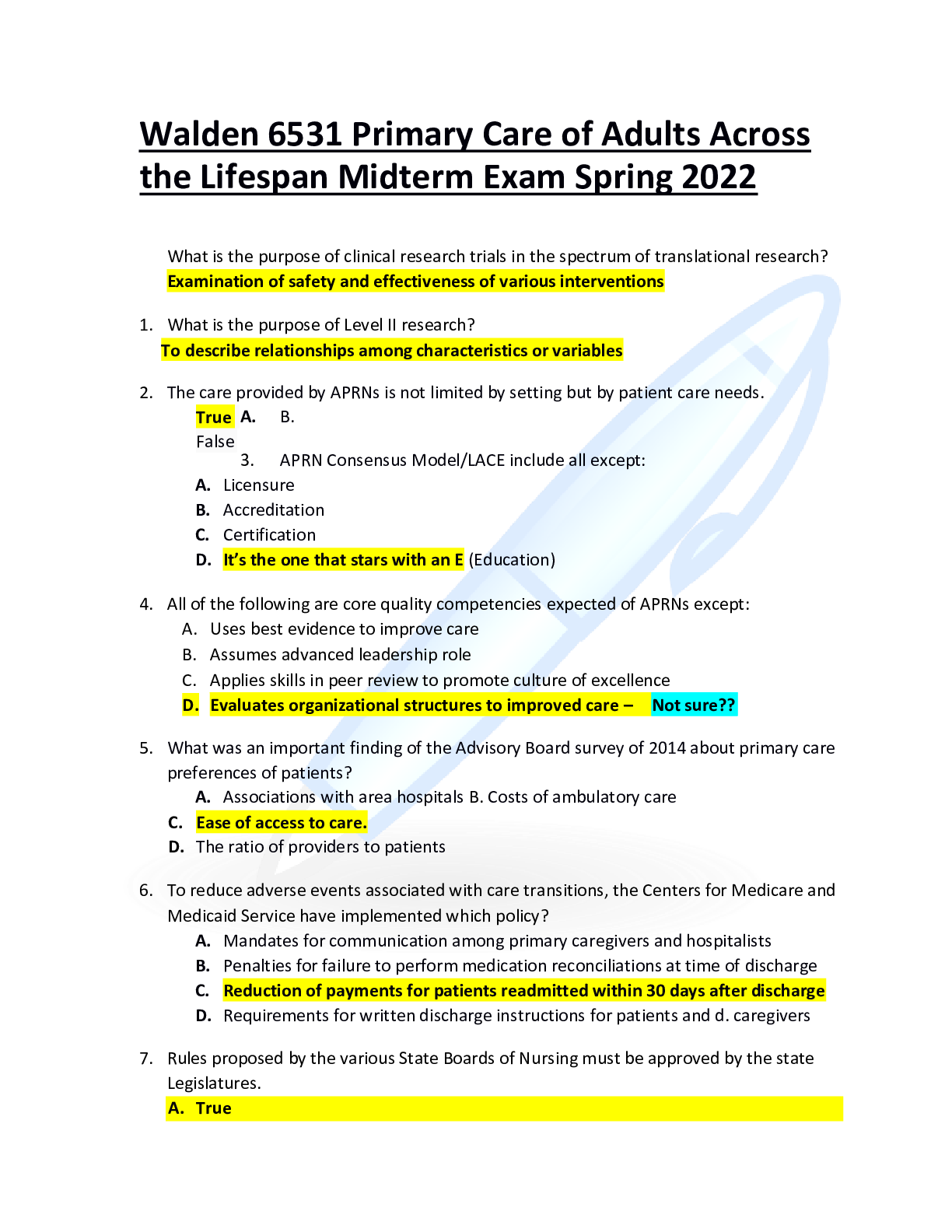 Preview image for Walden 6531 Primary Care of Adults Across the Lifespan Midterm Exam Spring 2022