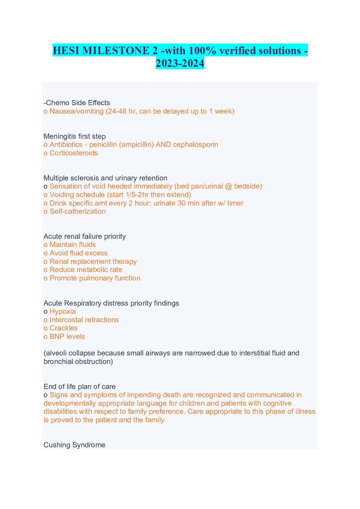 Preview image for HESI MILESTONE 2 -with 100% verified solutions -2023-2024