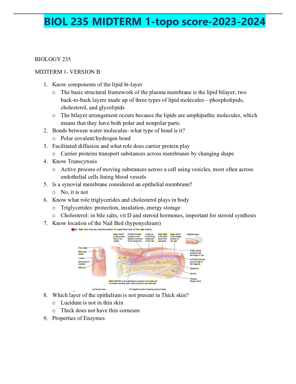 Preview image for BIOL 235 MIDTERM 1-topo score-2023-2024