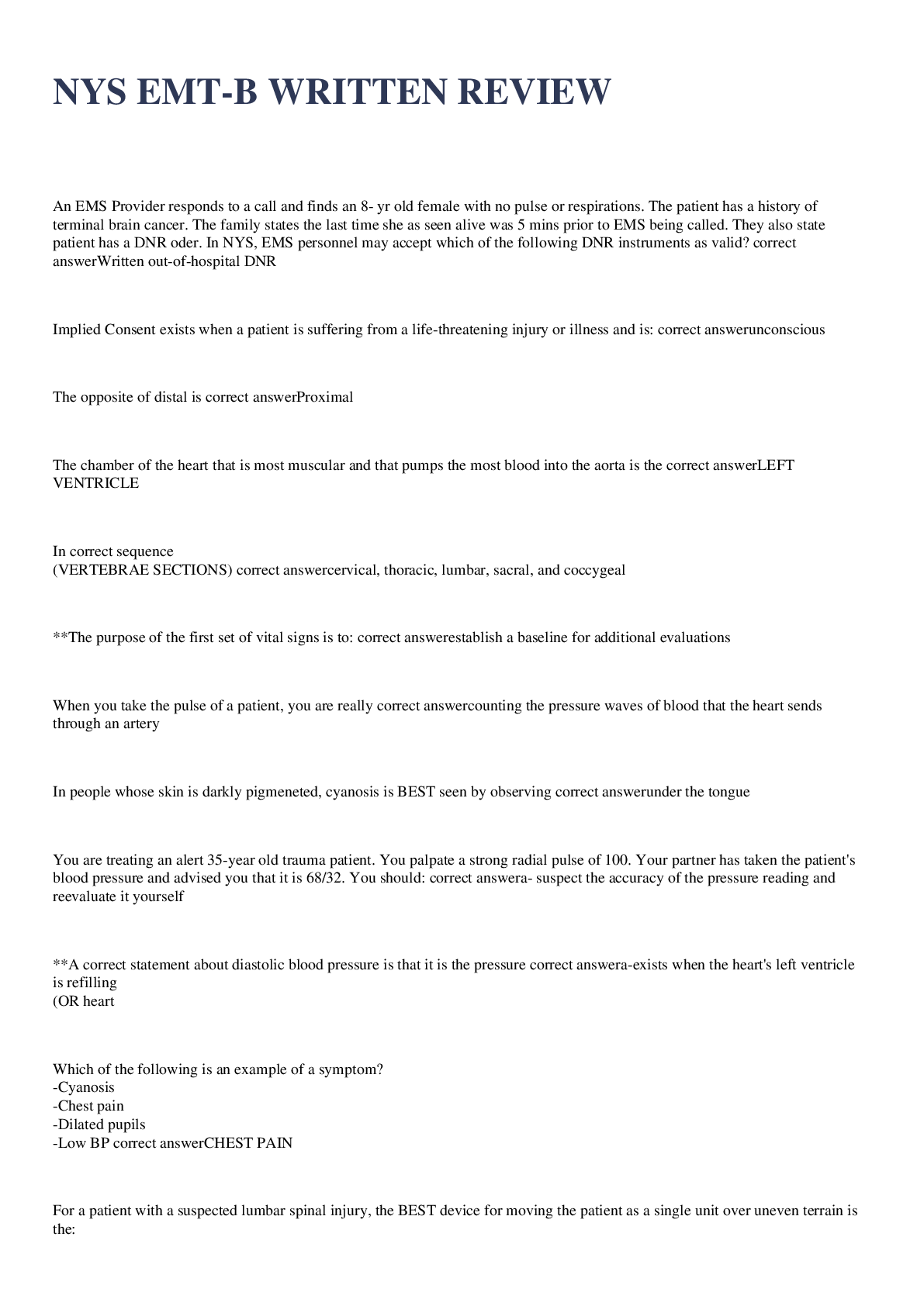 Preview image for NYS EMT-B WRITTEN REVIEW EXAM 2023 WITH 100% CORRECT ANSWERS