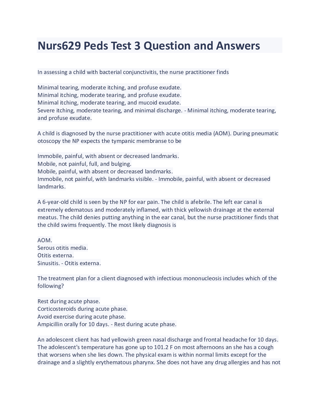 Preview image for Nurs629 Peds Test 3 Question and Answers