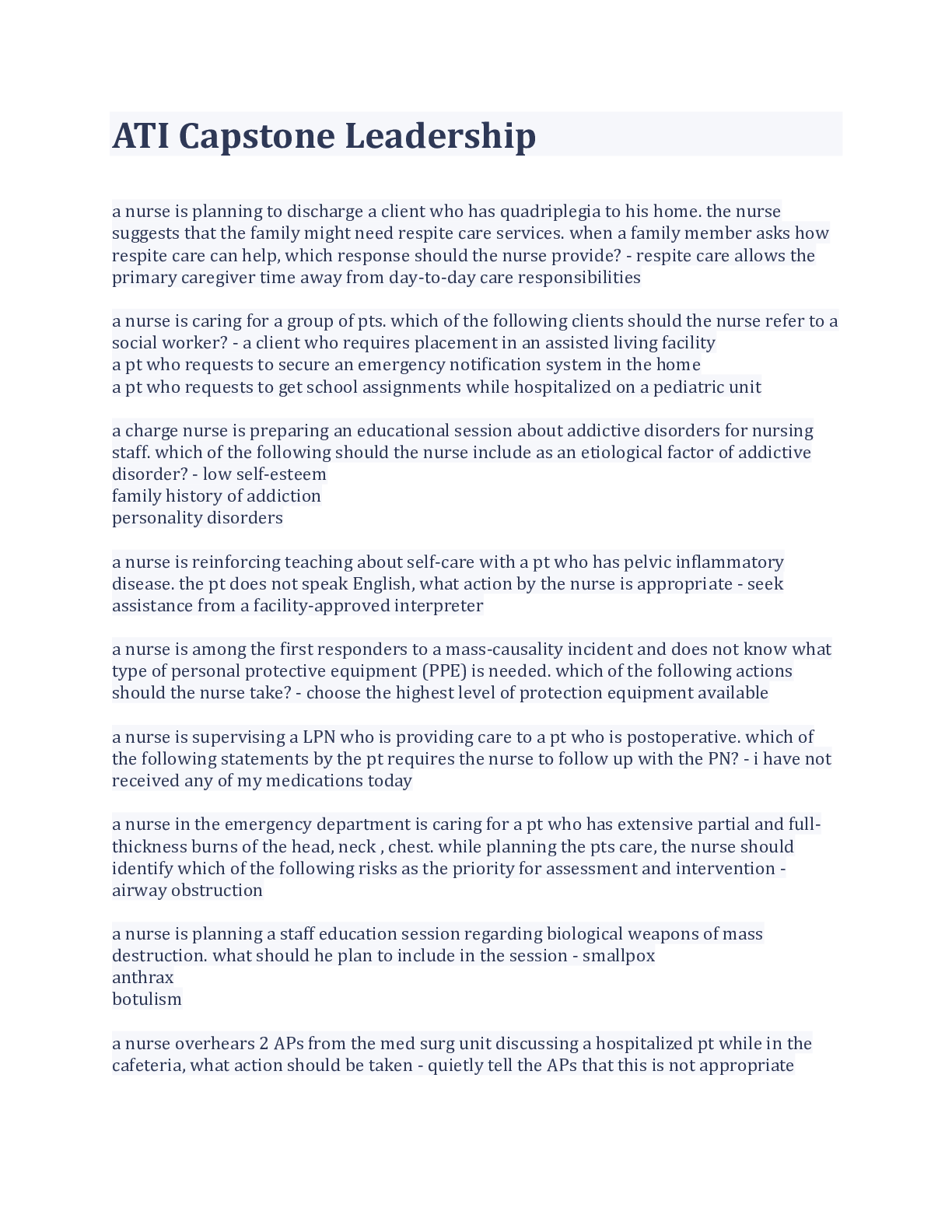 Preview image of ATI Capstone Leadership With Complete Solution 2023 document