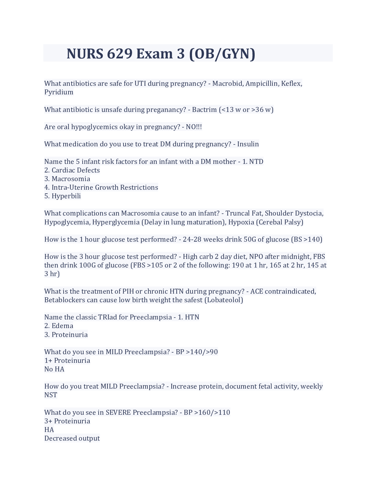 Preview image of NURS 629 Exam 3 (OB/GYN) Latest Updates document