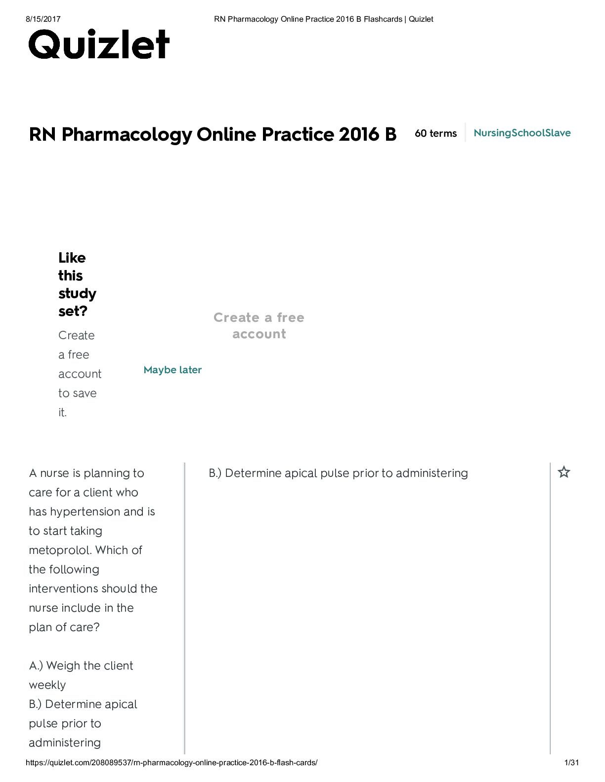 NURSING MED SURG 3 RN Pharmacology Online Practice 2016 B Top Score A ...