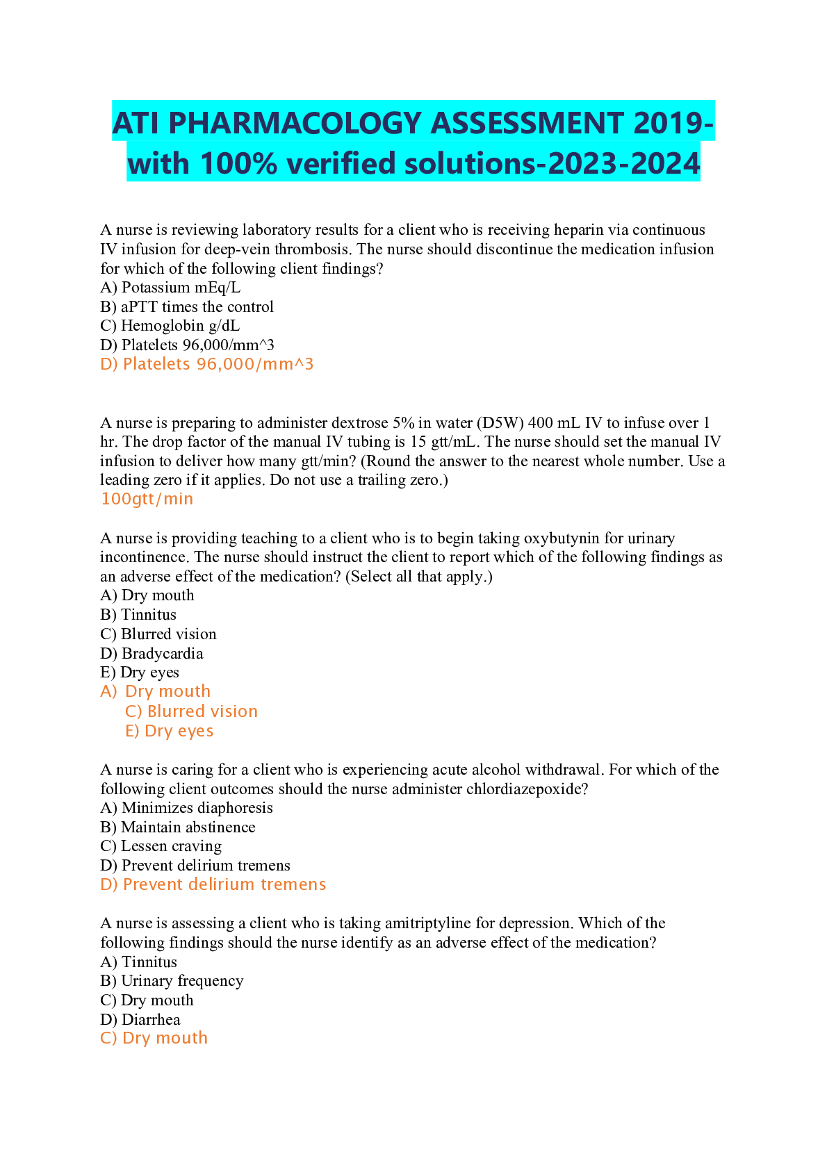 Preview image for ATI PHARMACOLOGY ASSESSMENT 2019-with 100% verified solutions-2023-2024