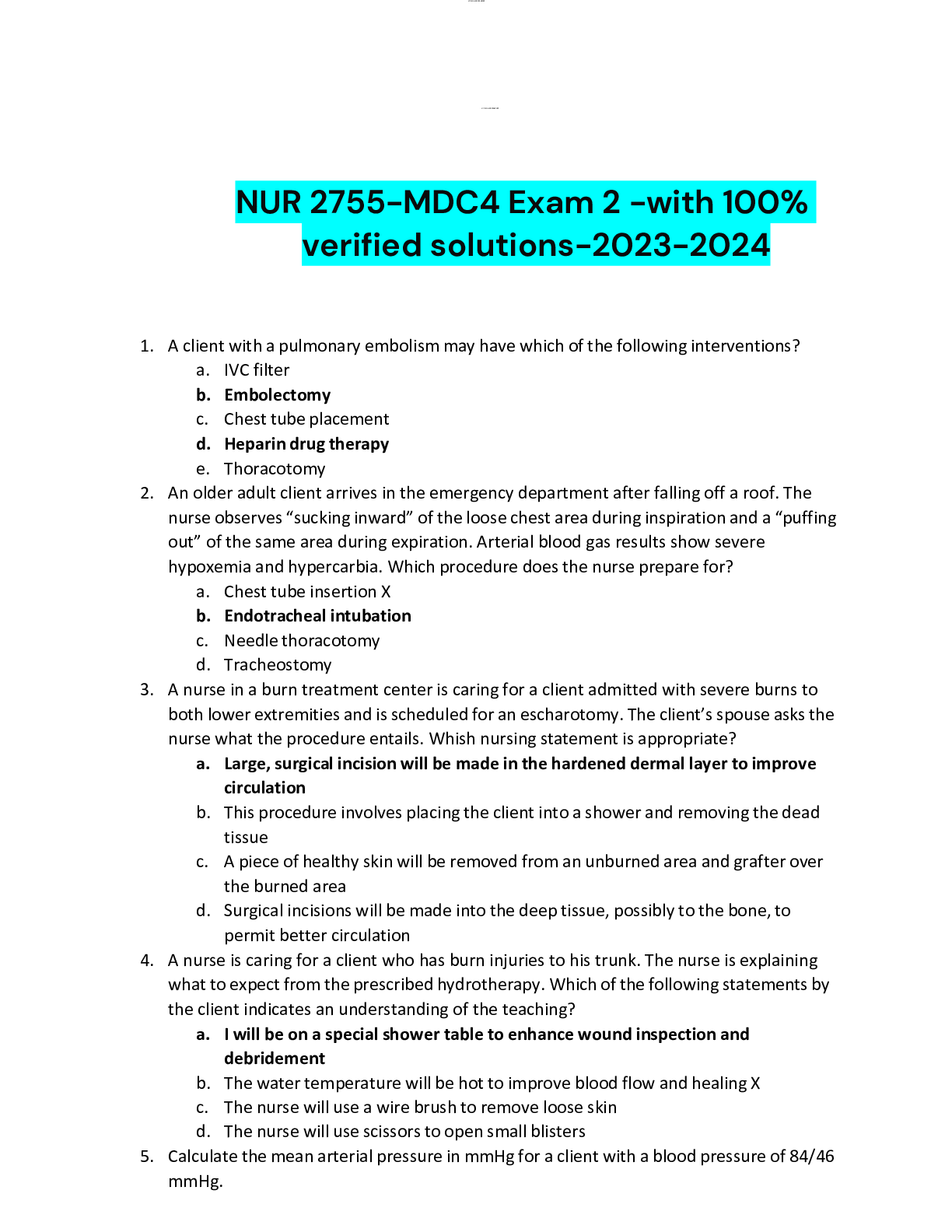 Preview image for NUR 2755-MDC4 Exam 2 -with 100% verified solutions-2023-2024