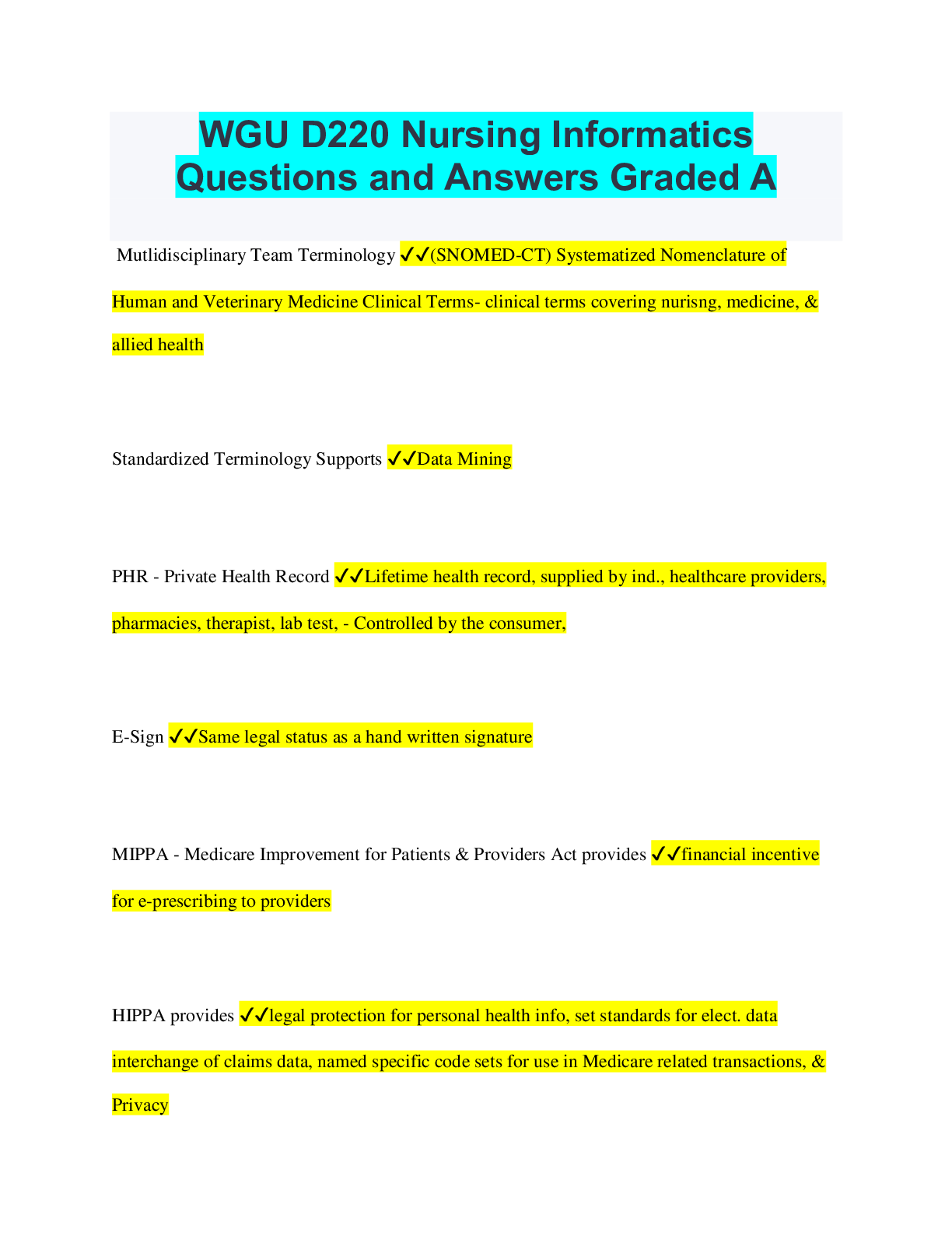 Preview image for WGU D220 Nursing Informatics Questions and Answers Graded A