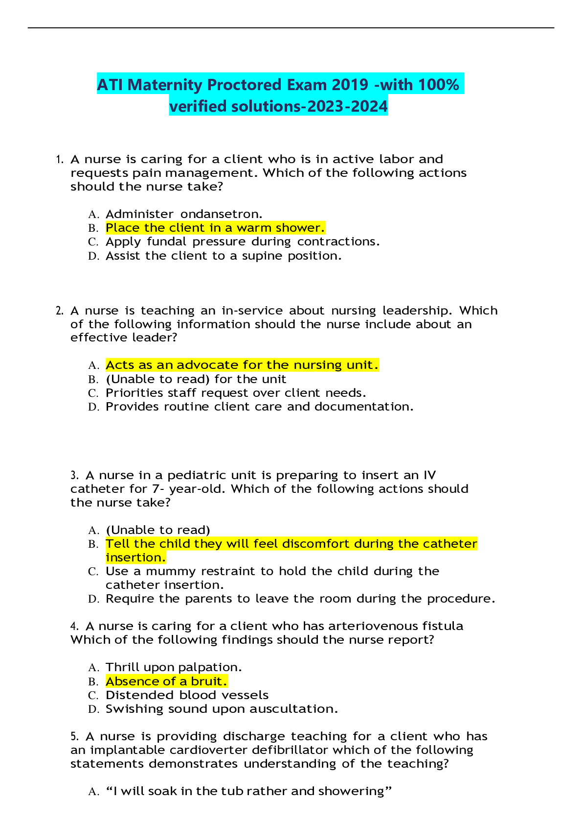 Preview image for ATI Maternity Proctored Exam 2019 -with 100% verified solutions-2023-2024