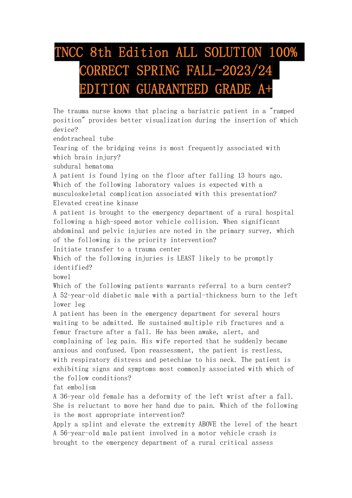 Preview image for TNCC 8th Edition ALL SOLUTION 100% CORRECT SPRING FALL-2023/24 EDITION GUARANTEED GRADE A+