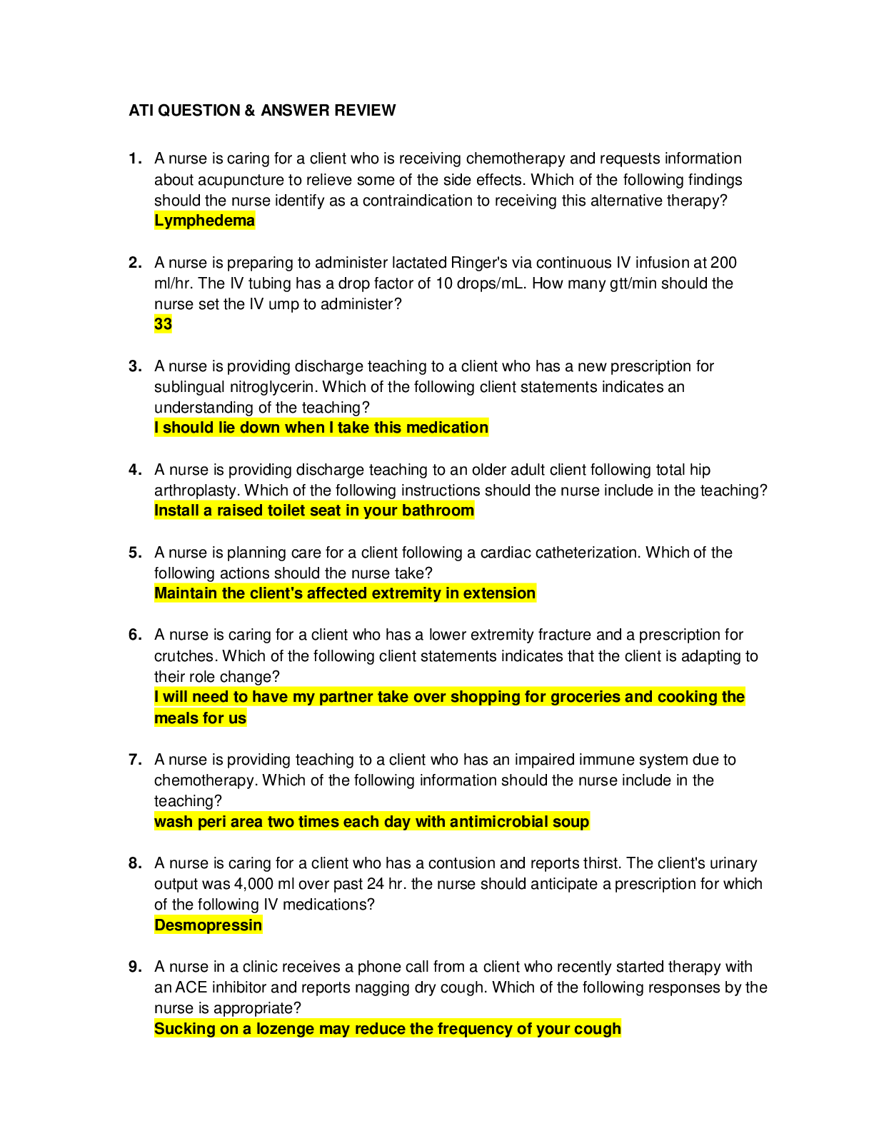 Preview image for ATI QUESTION & ANSWER (Q&A)