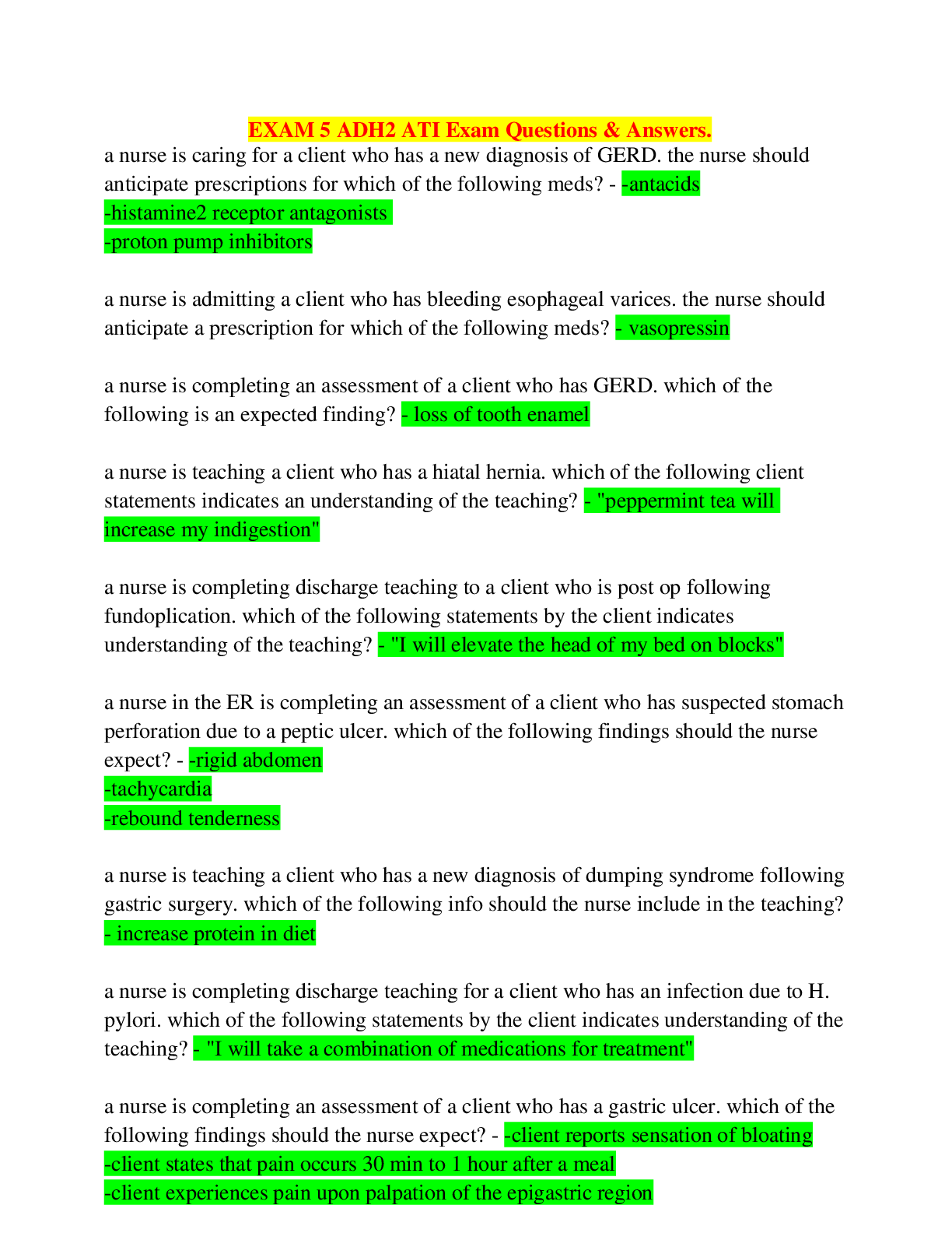 Preview image for EXAM 5 ADH2 ATI Exam Questions & Answers.