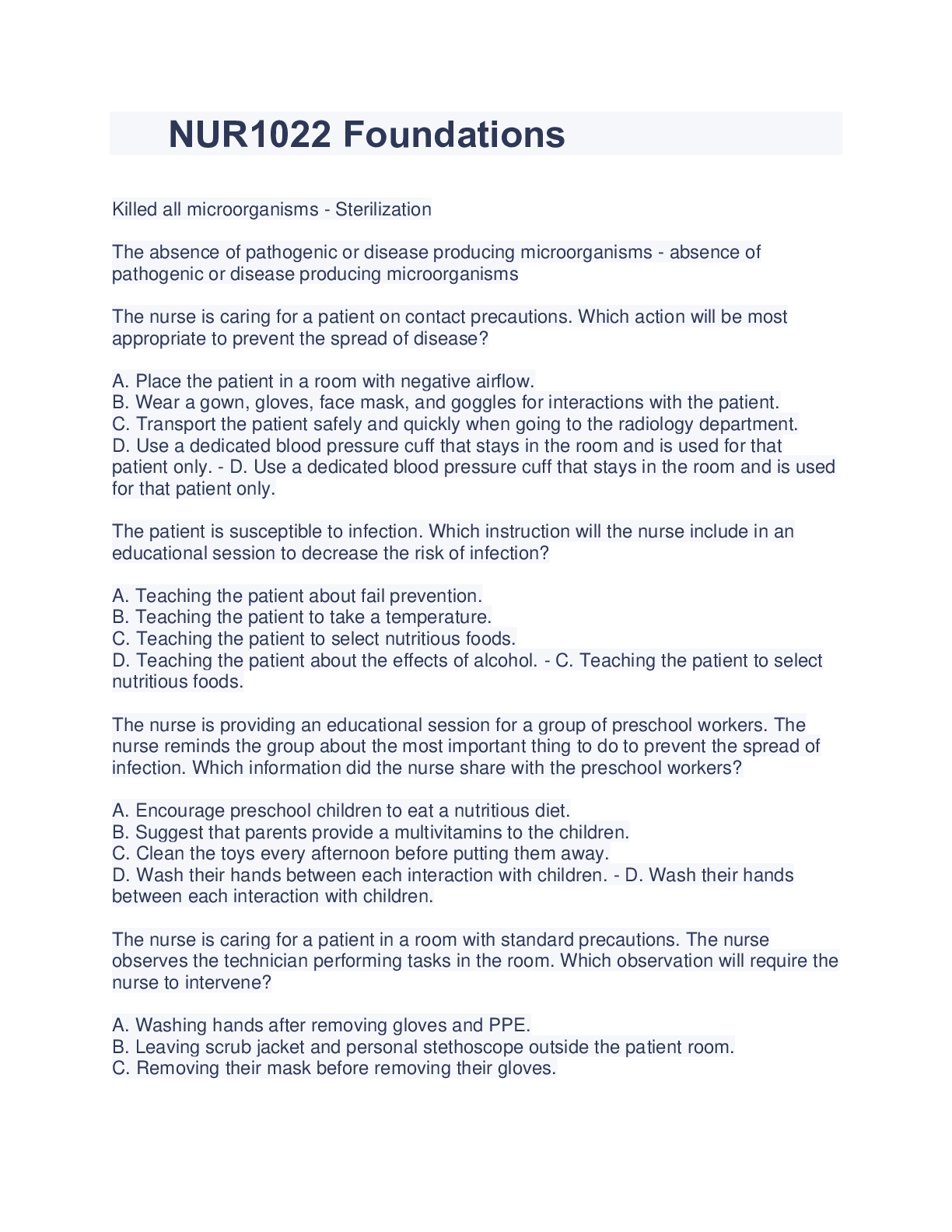 Preview image of NUR1022 Foundations Comprehensive Exam document
