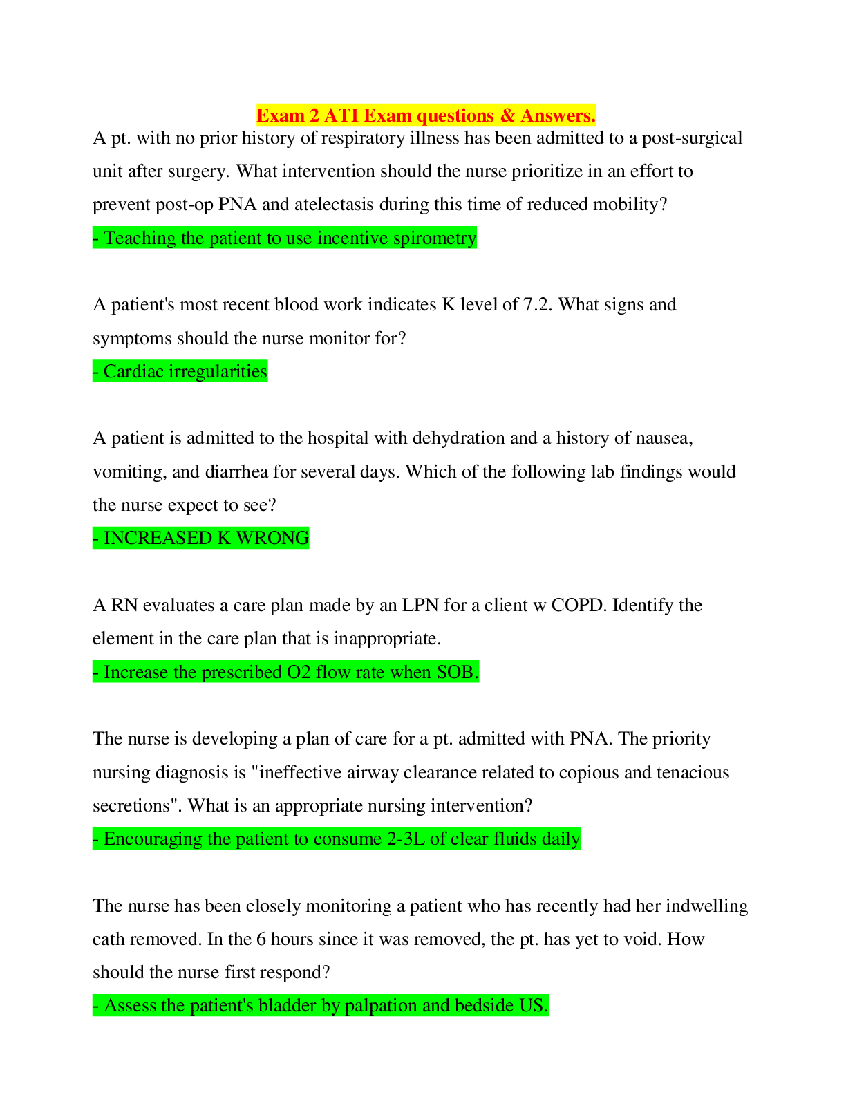 Preview image for Exam 2 ATI Exam questions & Answers.