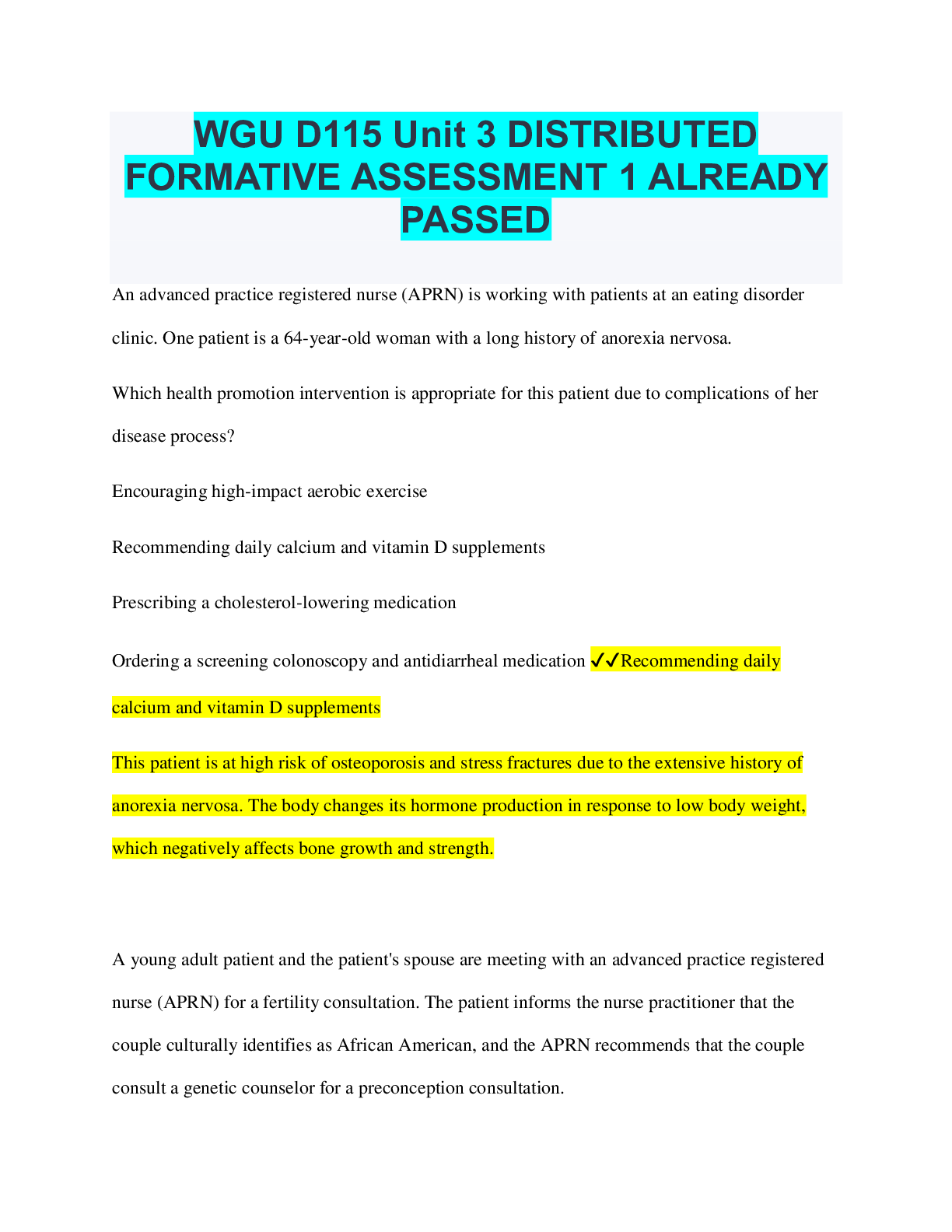 Preview image of WGU D115 Unit 3 DISTRIBUTED FORMATIVE ASSESSMENT 1 ALREADY PASSED document