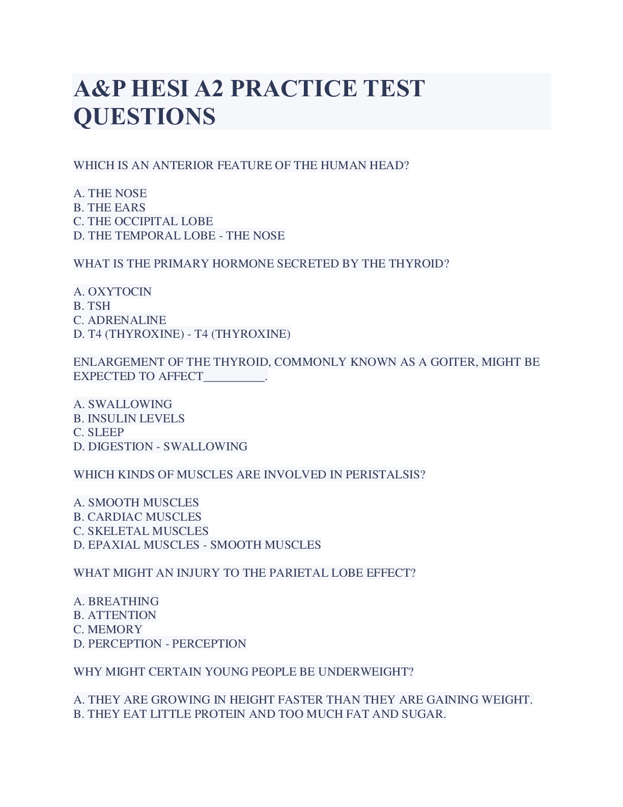 Recommended document preview for A&P HESI A2 PRACTICE TEST QUESTIONS AND ANSWERS