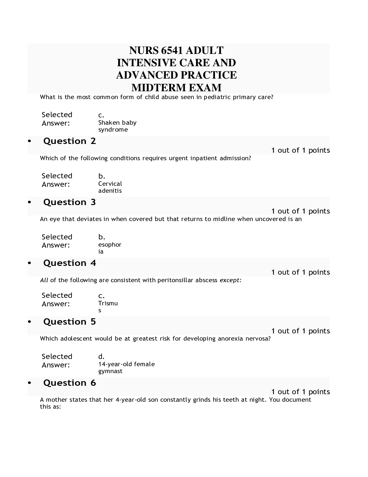 Preview image for NURS 6541 ADULT INTENSIVE CARE AND ADVANCED PRACTICE  MIDTERM EXAM