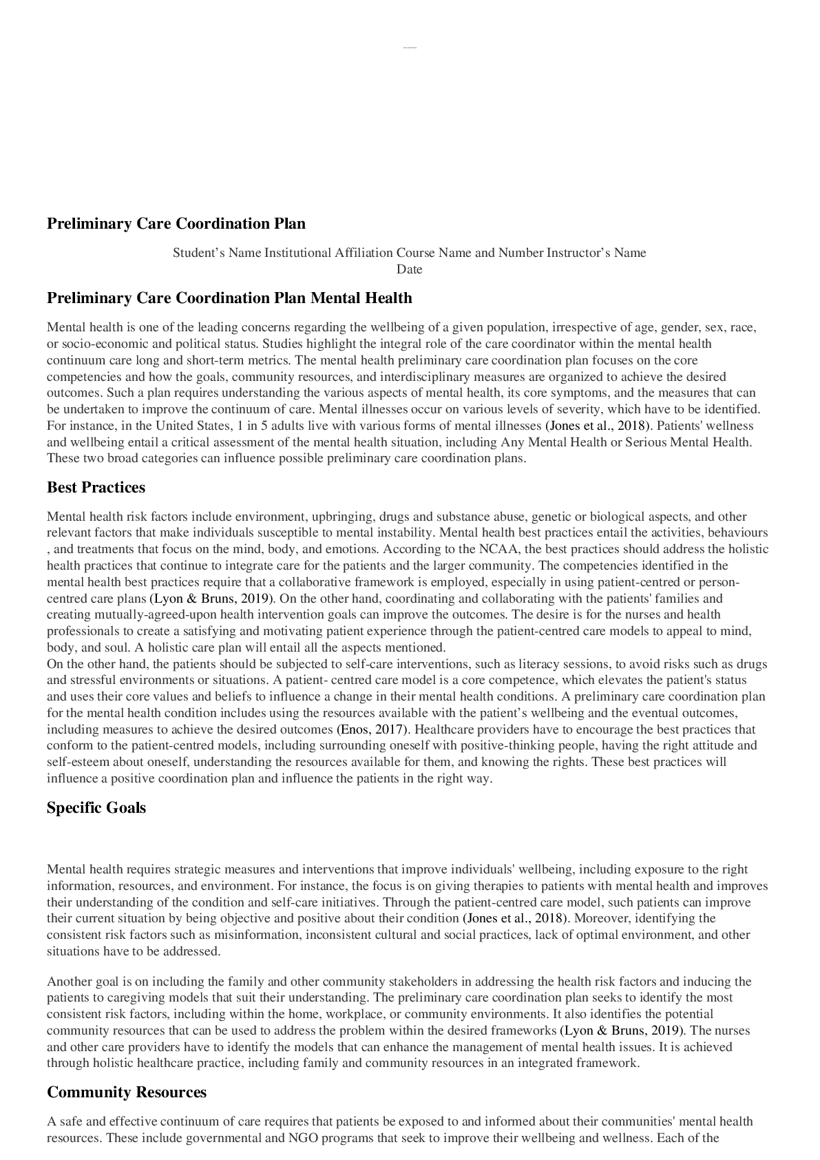 Preview image for Preliminary Care Coordination Plan