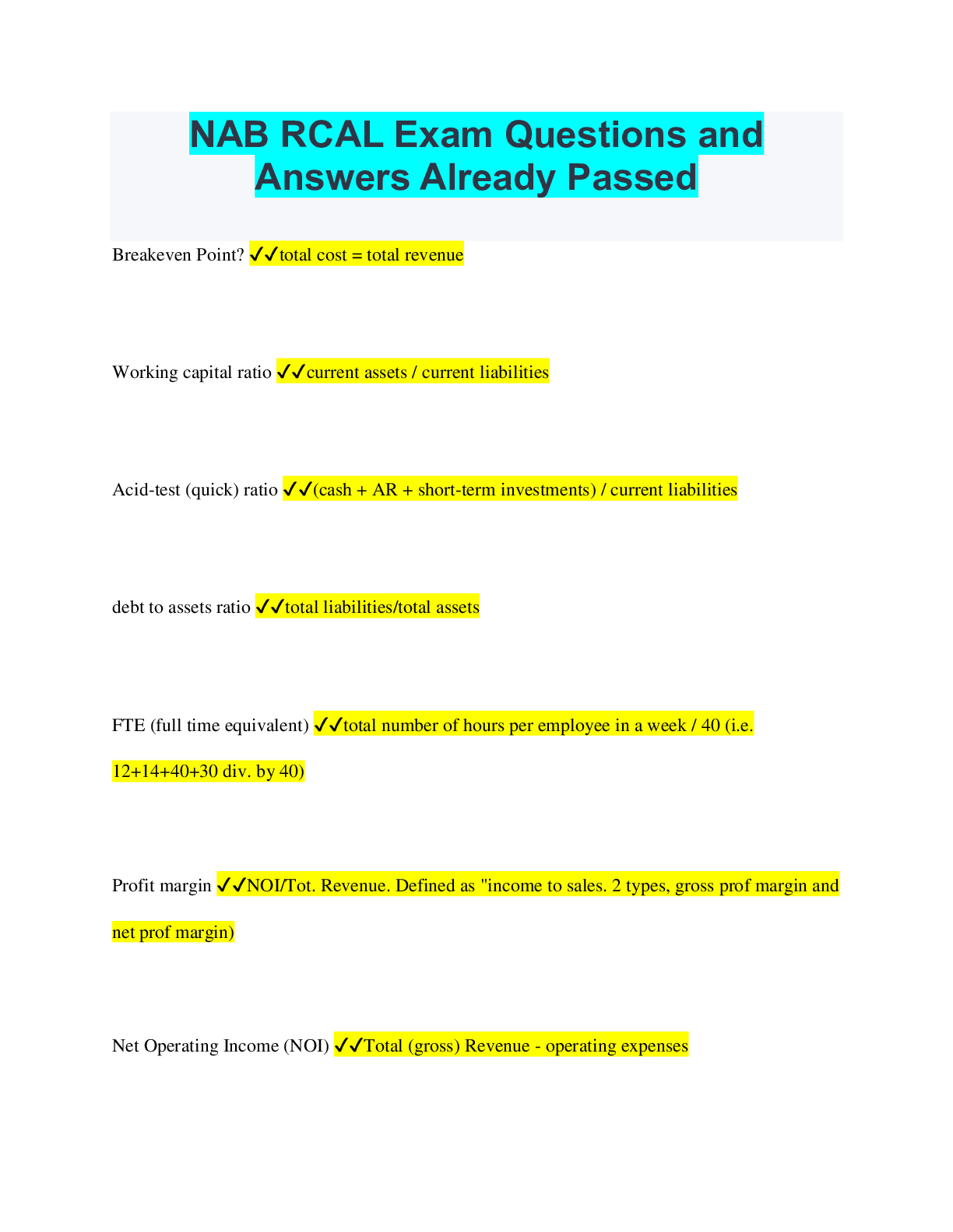 Preview image for NAB RCAL Exam Questions and  Answers Already Passed