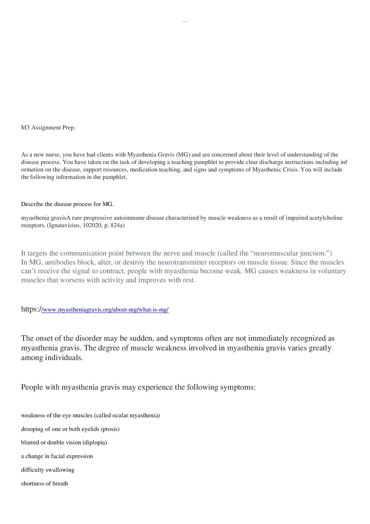 Preview image for Module 03 Assignment Myasthenia Gravis Pamphlet