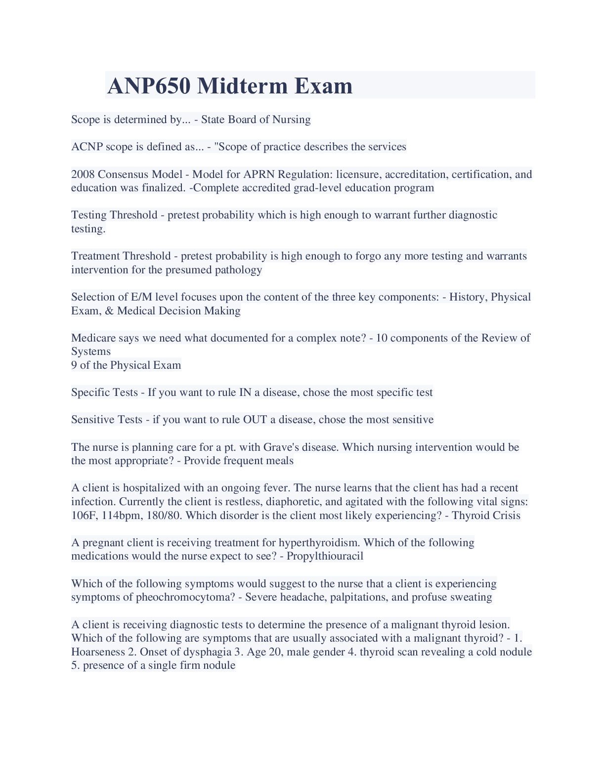 Preview image of ANP650 Midterm Exam question and answers document