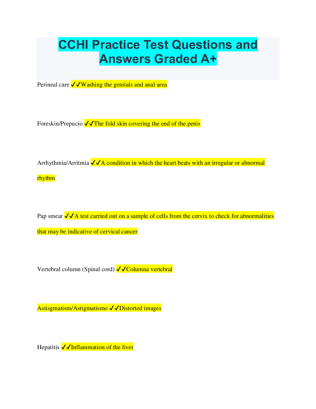 Preview image of CCHI Practice Test Questions and Answers Graded A+ document