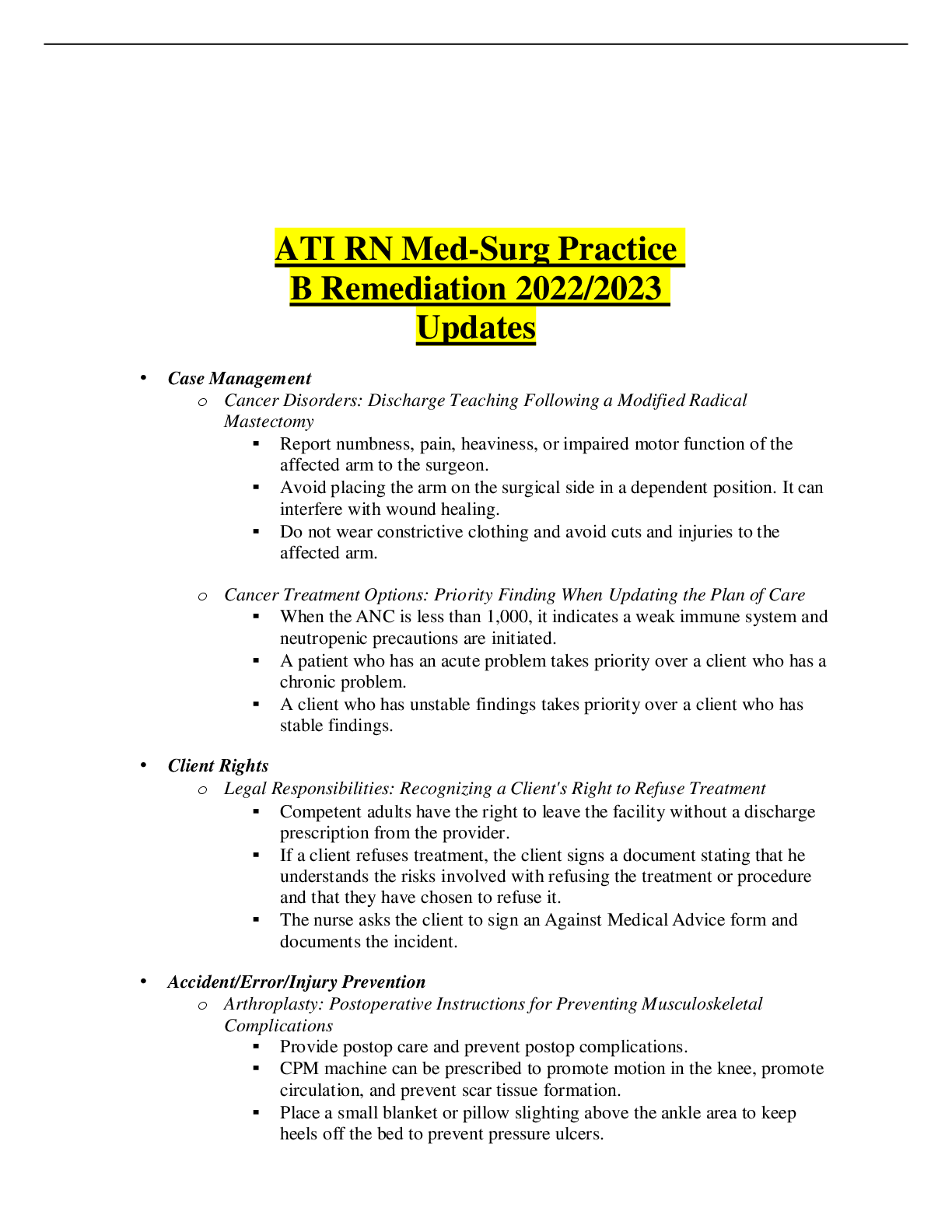 ATI RN Med-Surg Practice B Remediation 2022/2023 Updates - Browsegrades