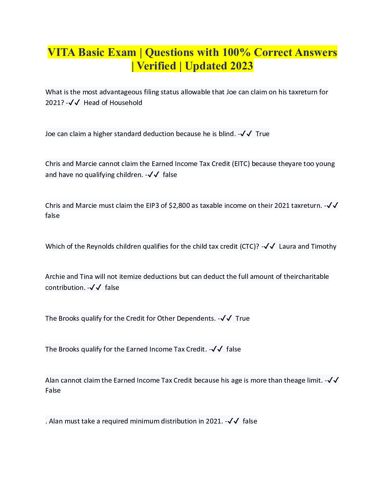 Preview image for VITA Basic Exam | Questions with 100% Correct Answers | Verified | Updated 2023