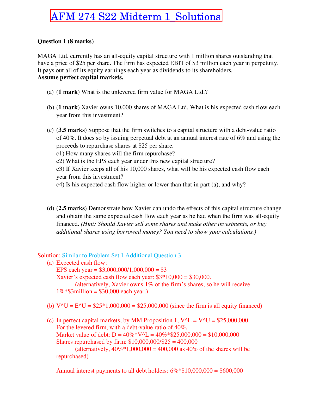 Preview image of AFM 274 S22 Midterm 1_Solutions document