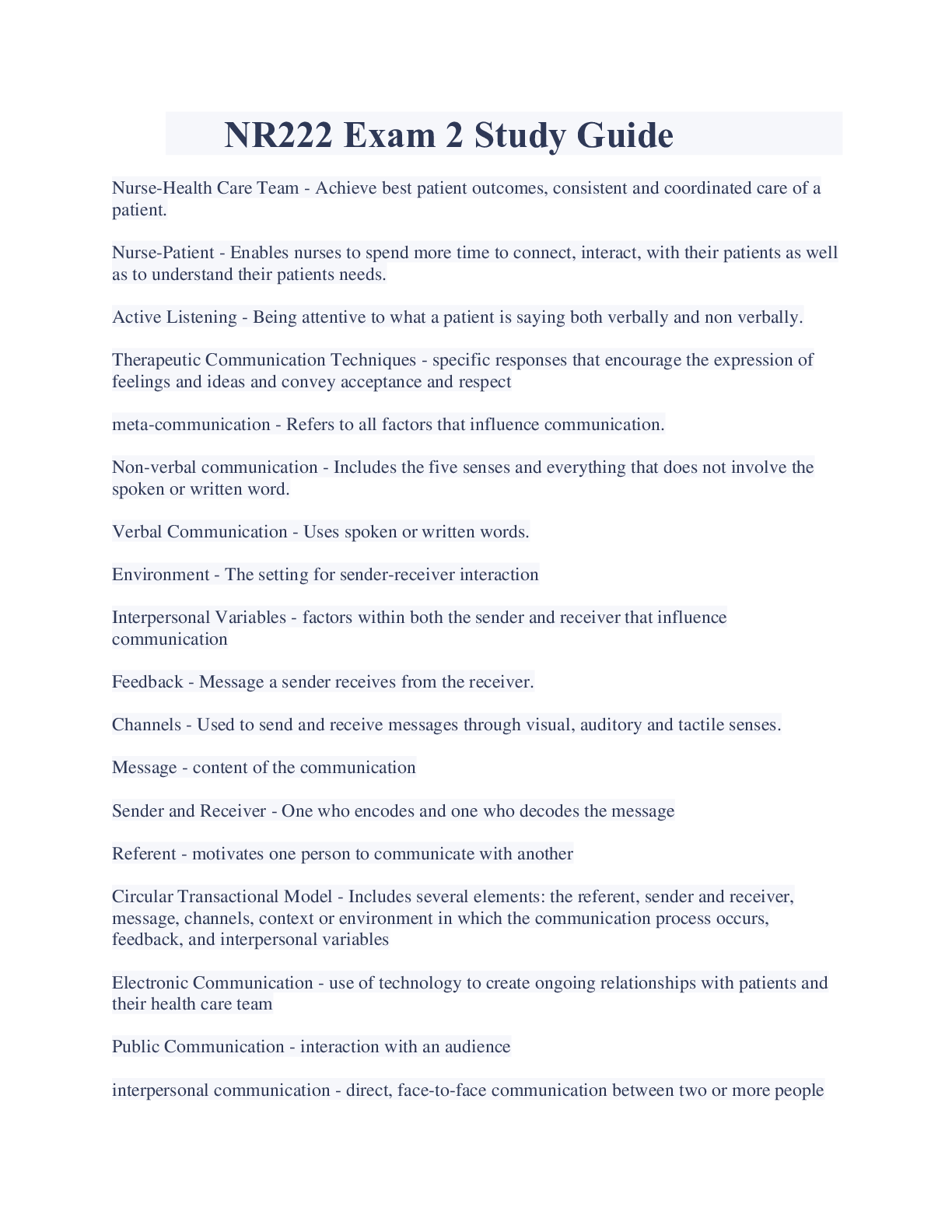 Preview image of NR222 Exam 2 Study Guide Graded A+ document