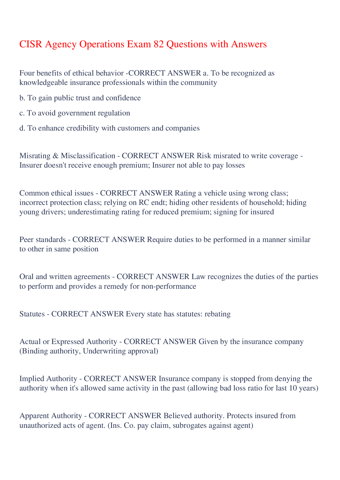 Preview image for CISR Agency Operations Exam 82 Questions with Answers,100% CORRECT