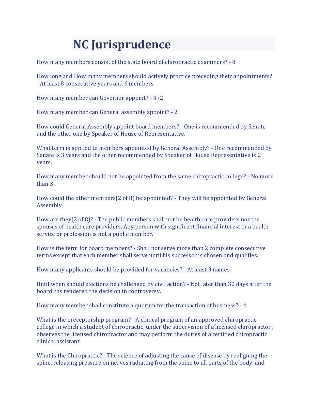 Preview image of NC Jurisprudence Actual Exam document