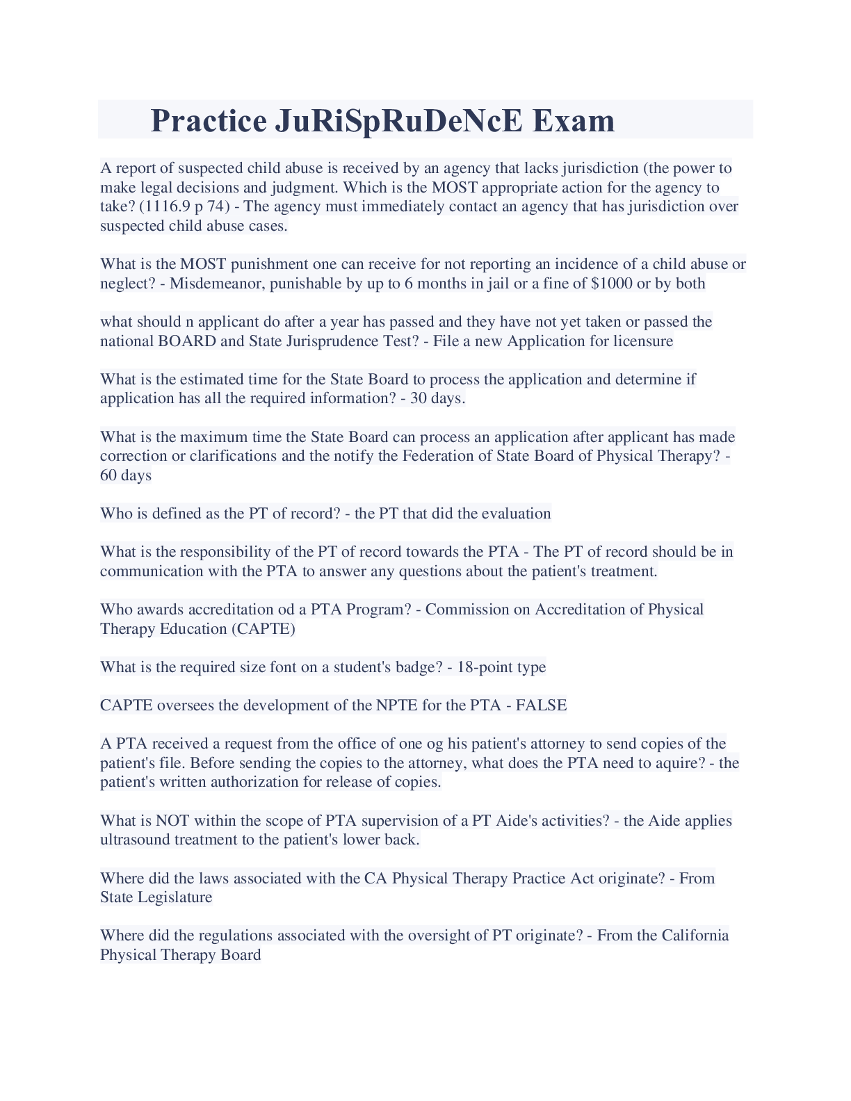 Preview image of Practice JuRiSpRuDeNcE Exam With Complete Solution document