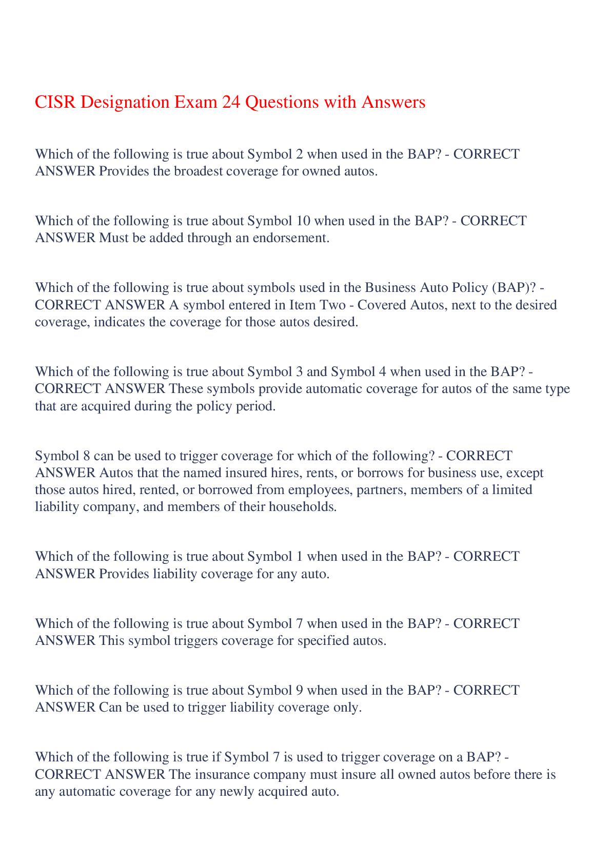 Preview image of CISR Designation Exam 24 Questions with Answers,100% CORRECT document