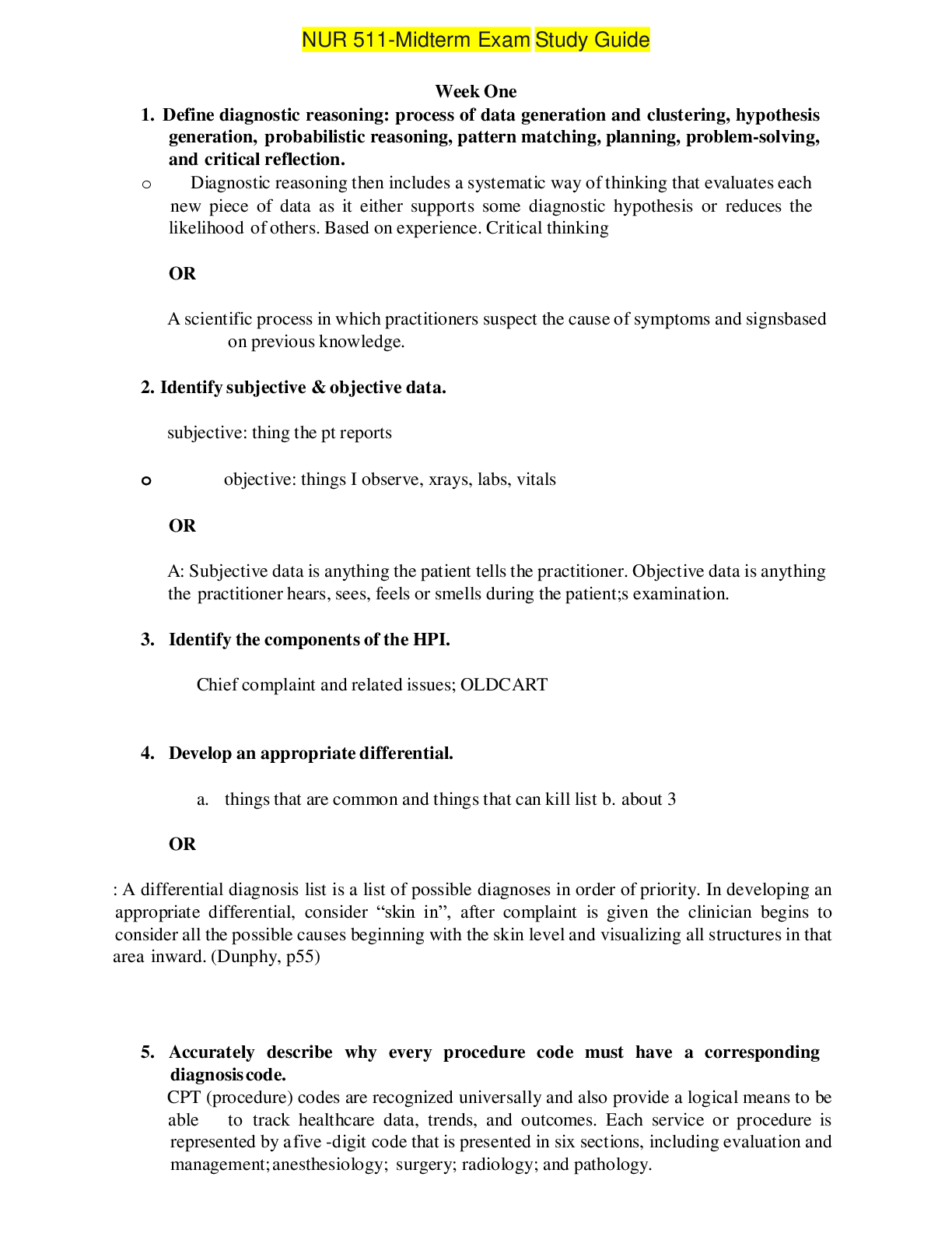 Preview image of NUR 511-Midterm Exam Study Guide document