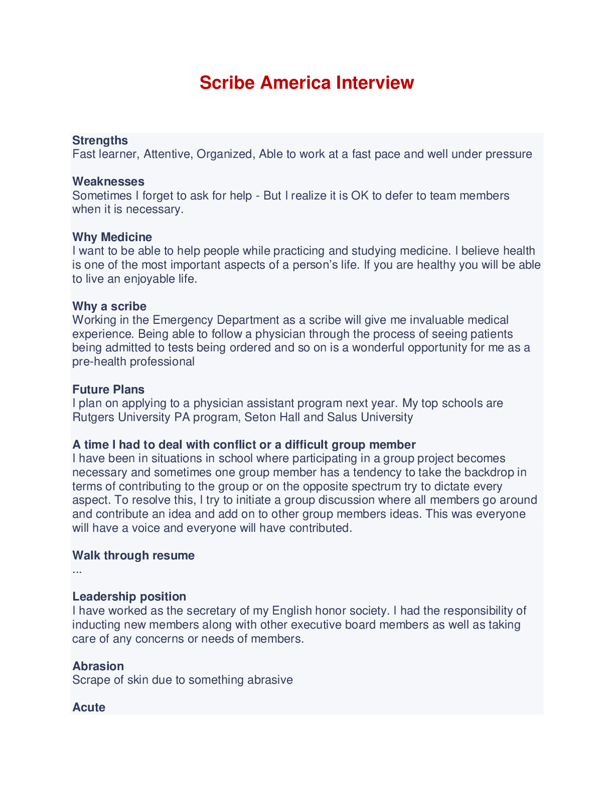 Preview image of Scribe America Interview Questions document