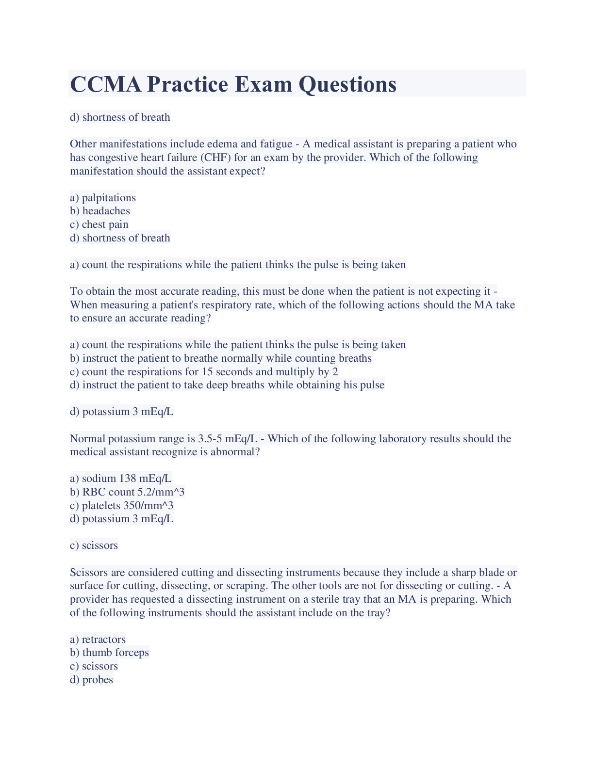 Preview image of CCMA Practice Exam Questions And Answers With Complete Solution document