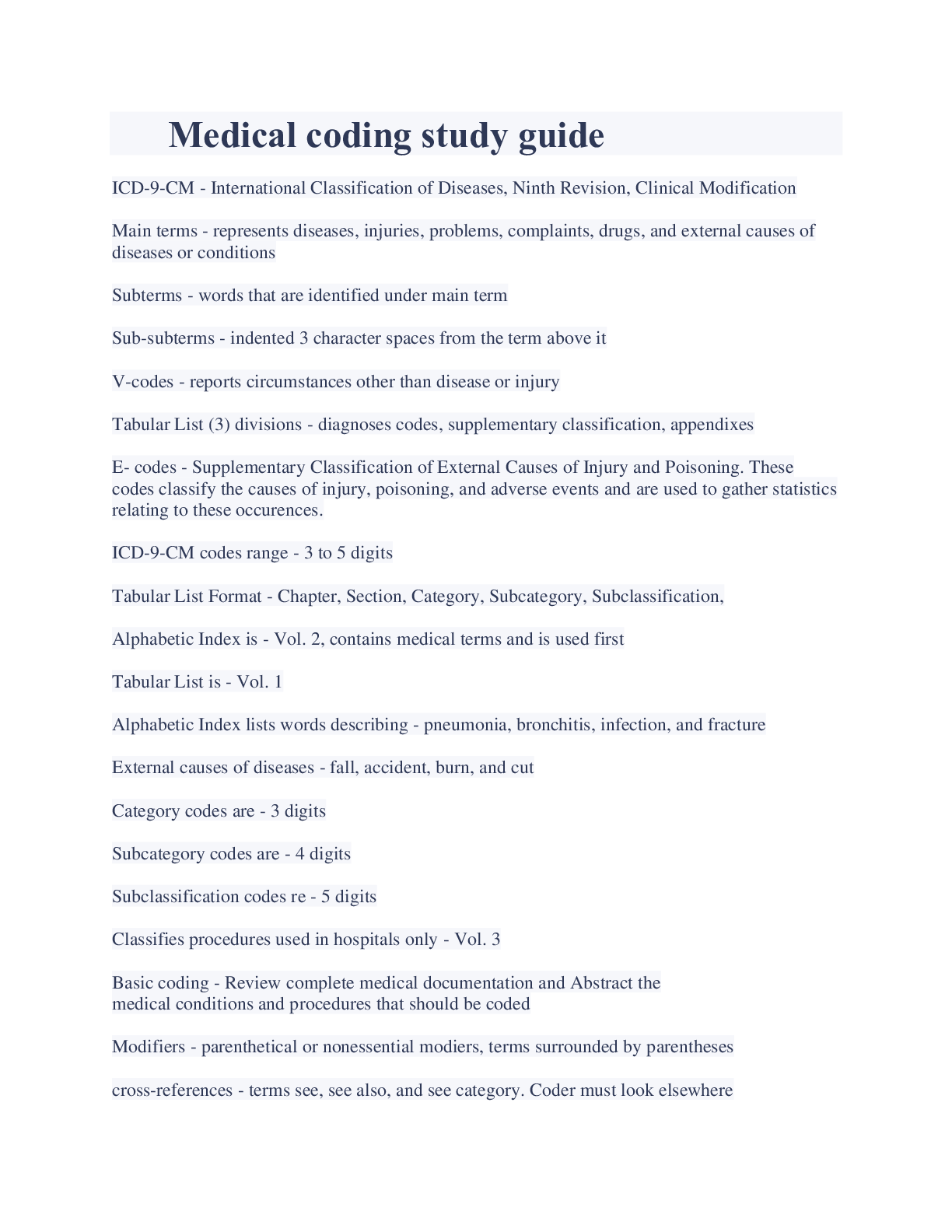Preview image of Medical coding study guide Based Questions And Answers document