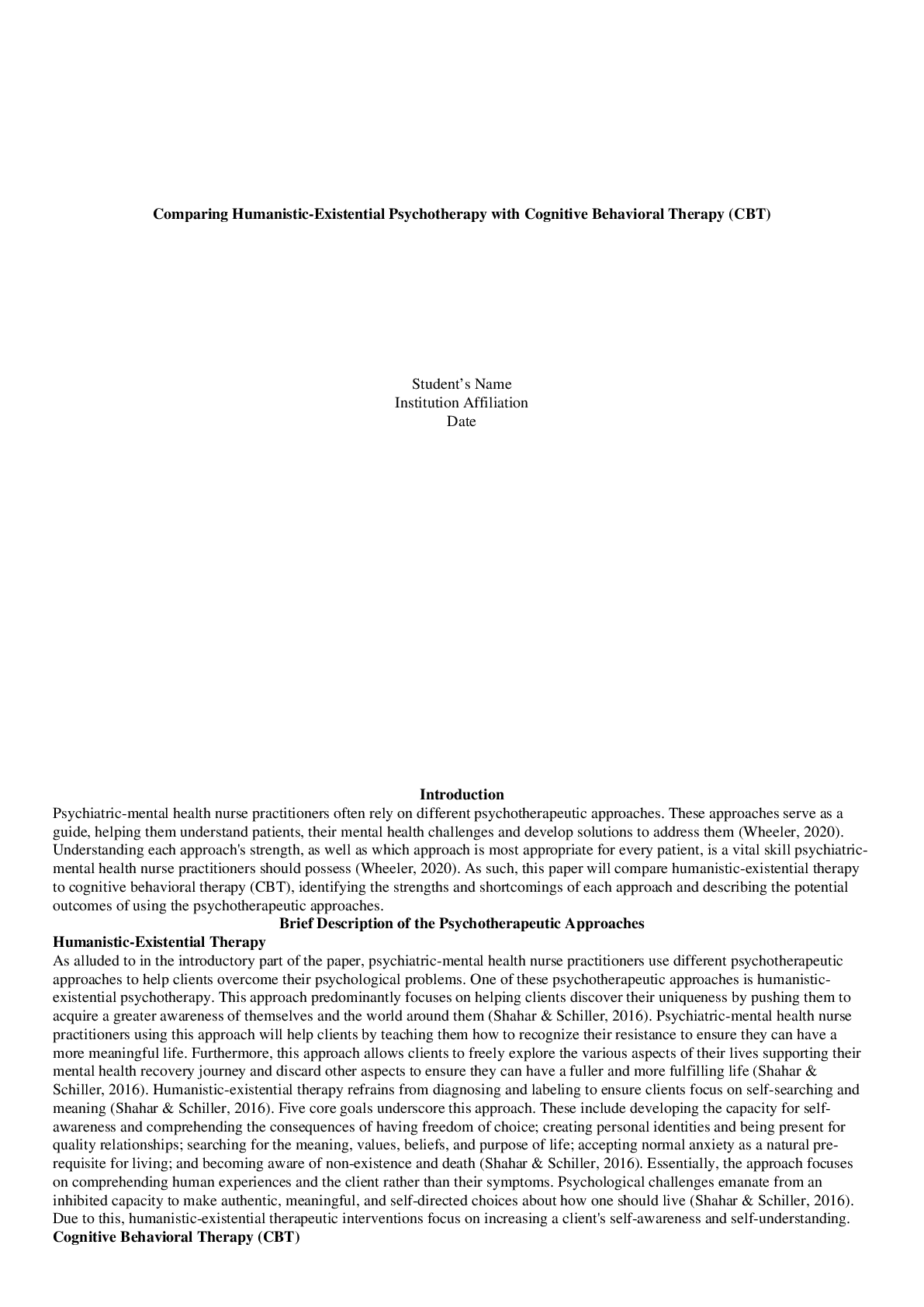 Preview image for Assignment Comparing Humanistic-Existential Psychotherapy with Other Approaches