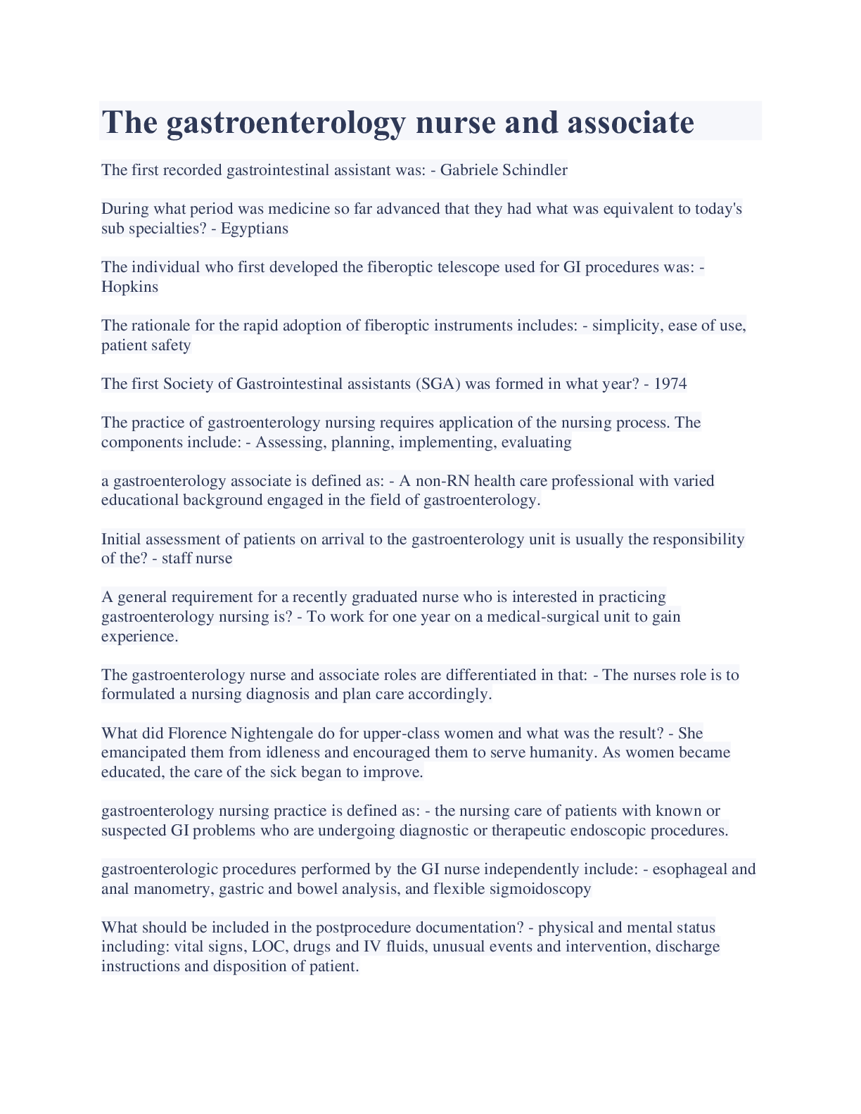 Preview image for The gastroenterology nurse and associate Exam Latest