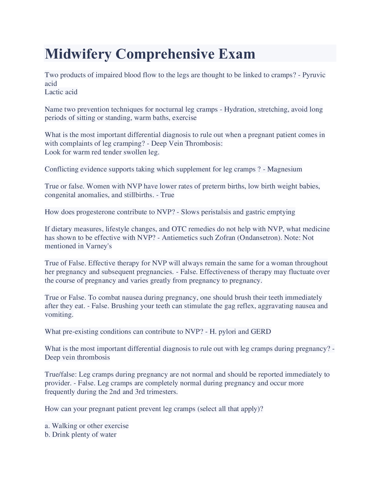 Preview image for Midwifery Comprehensive Exam Verified Graded A+