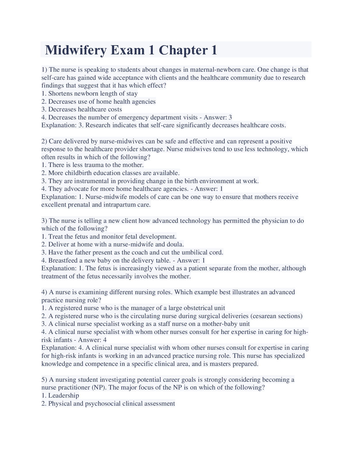 Preview image for Midwifery Exam 1 Chapter 1 Latest Updates