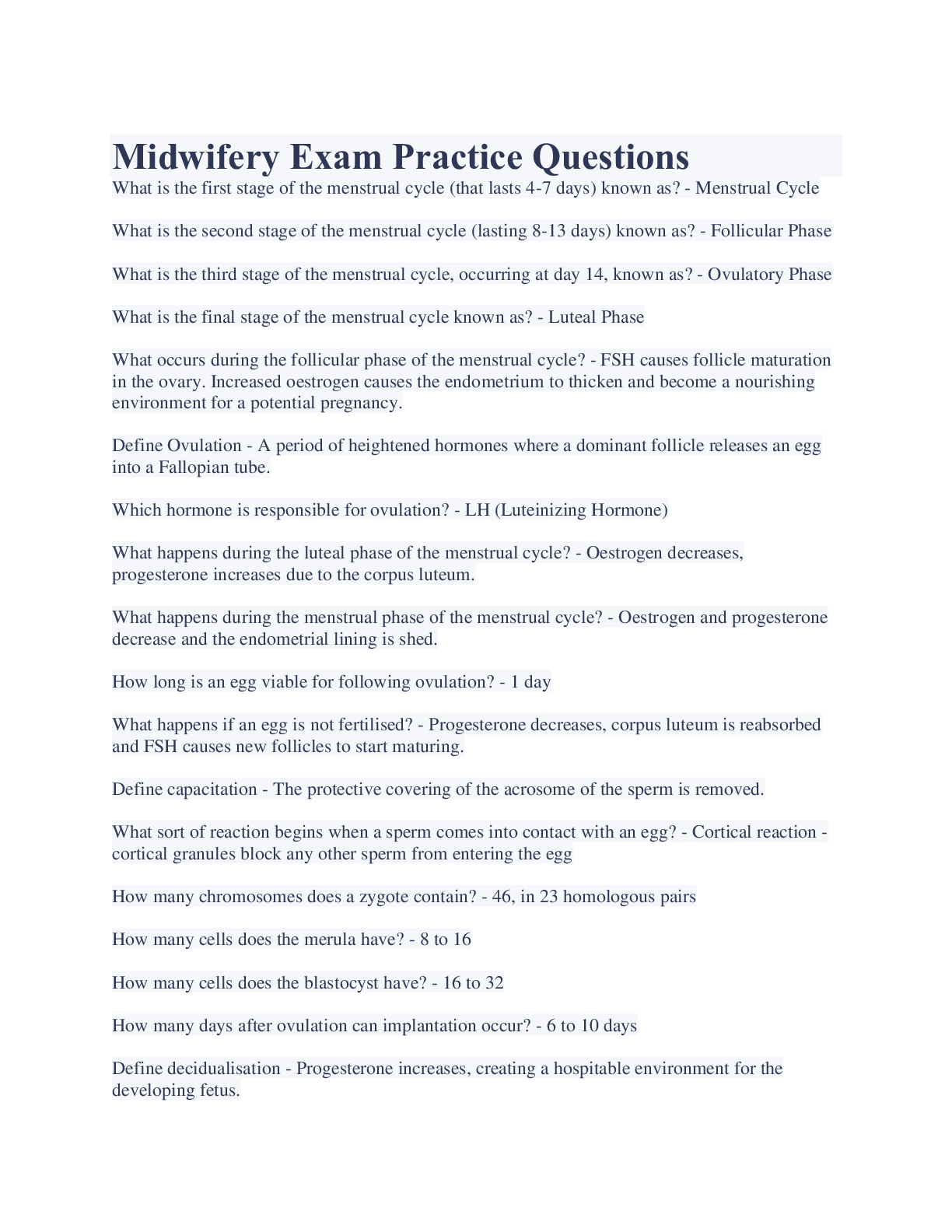 Preview image for Midwifery Exam Practice Questions  And Answers verified 100%