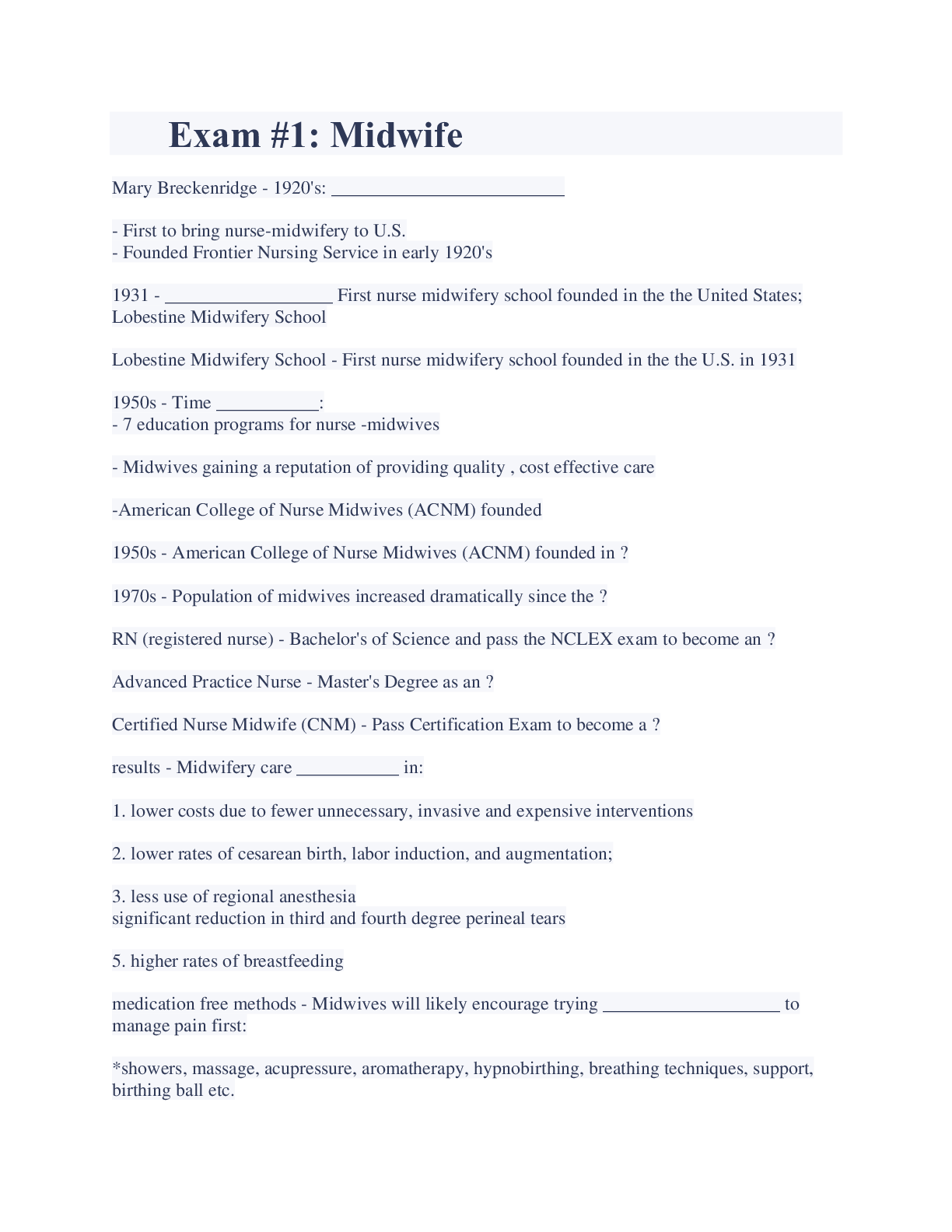 Preview image for Exam #1: Midwife Exam Latest