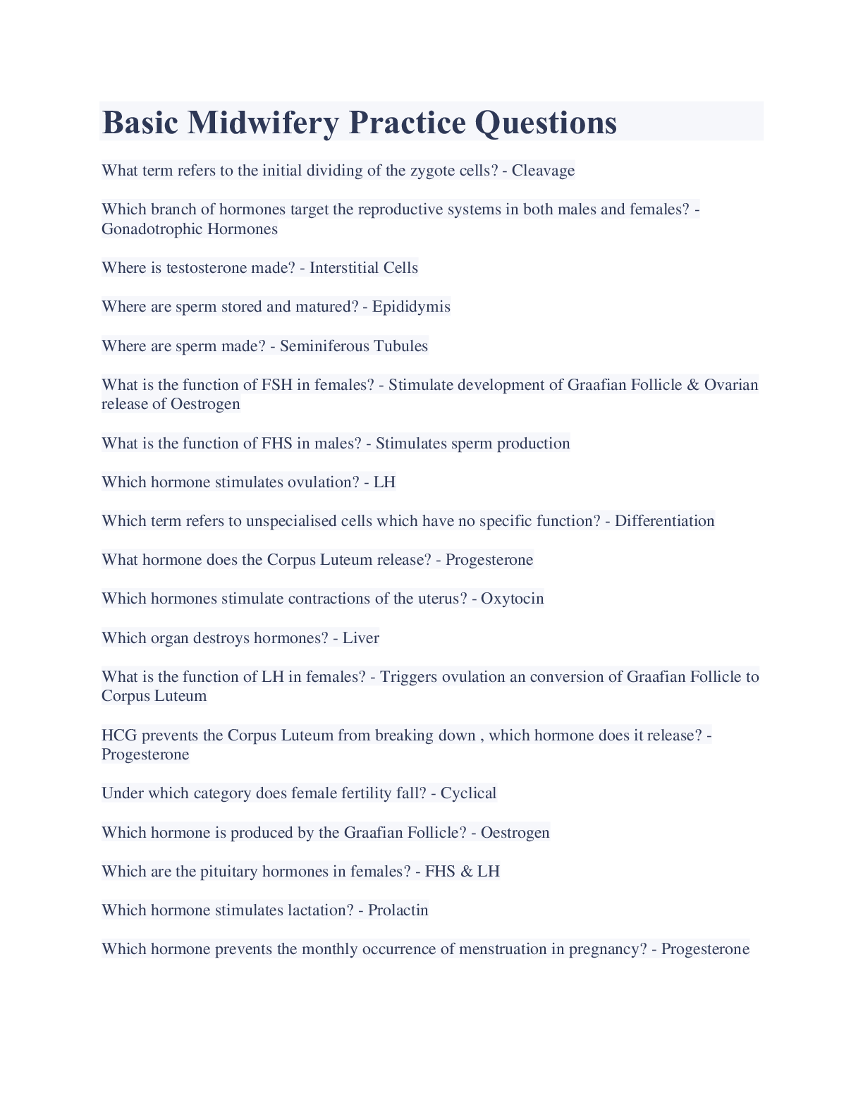 Preview image for Basic Midwifery Practice Questions And Answers