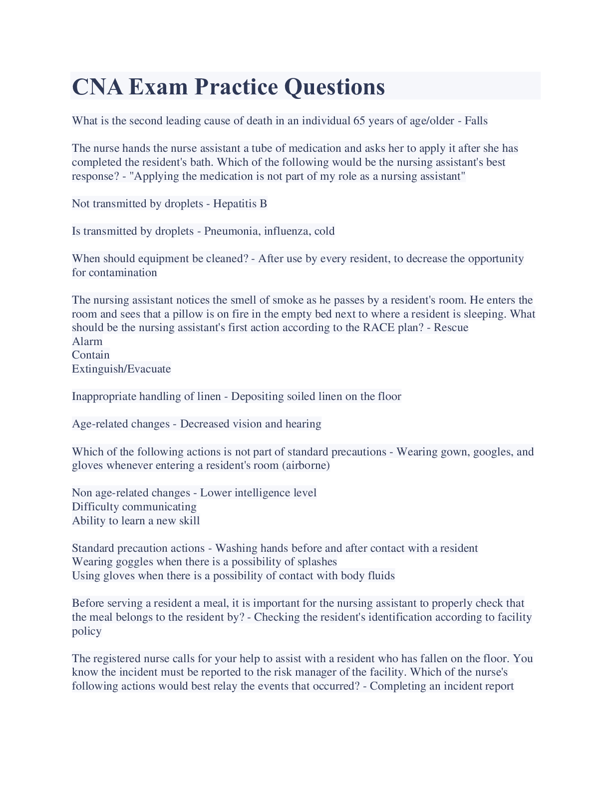 Preview image for CNA Exam Practice Questions And Answers 2023