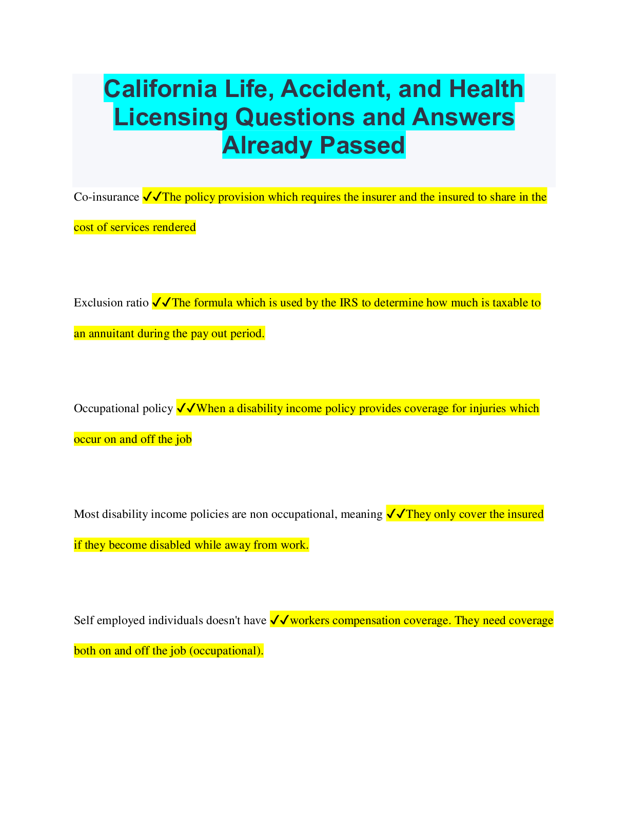 Preview image for California Life, Accident, and Health  Licensing Questions and Answers  Already Passed