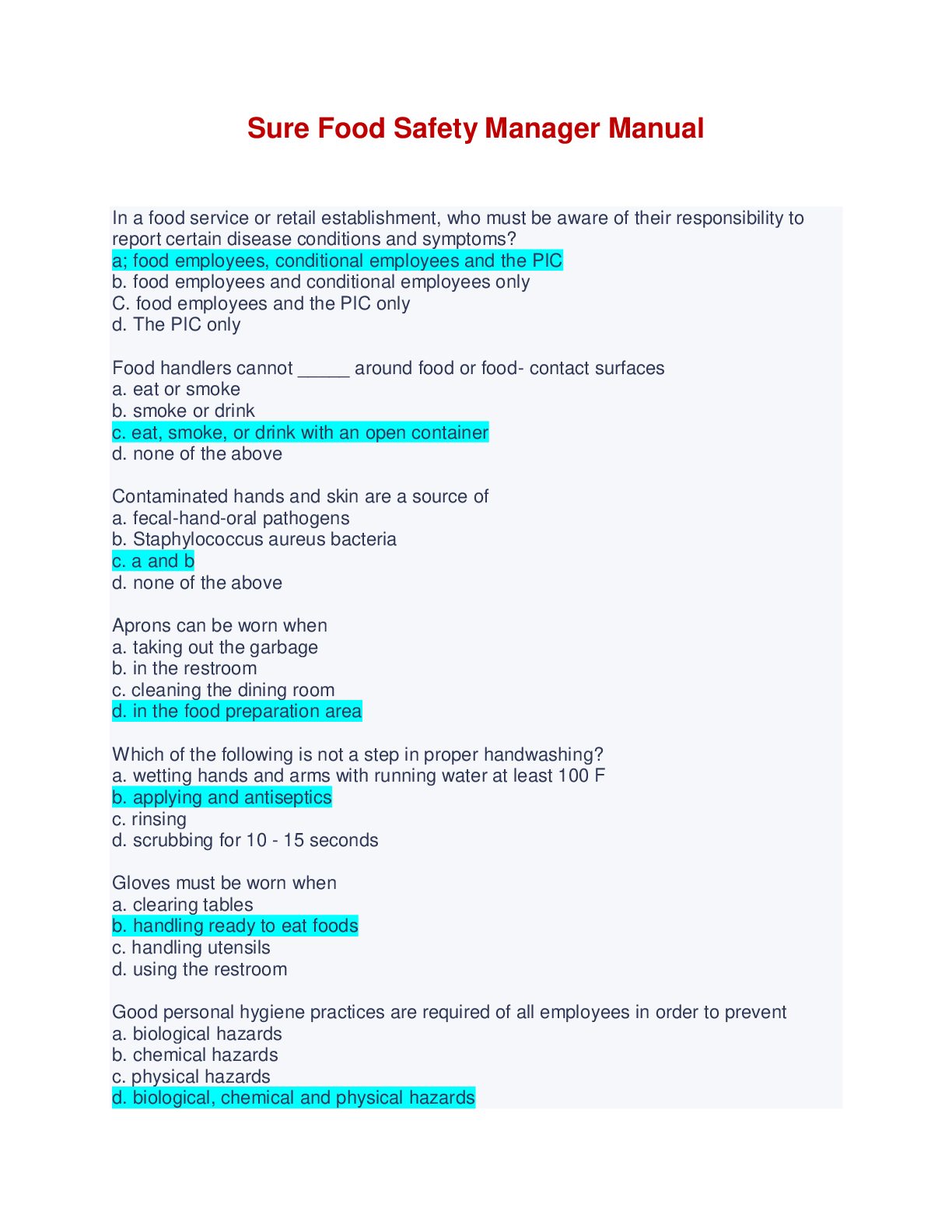 Preview image of Sure Food Safety Manager Manual document