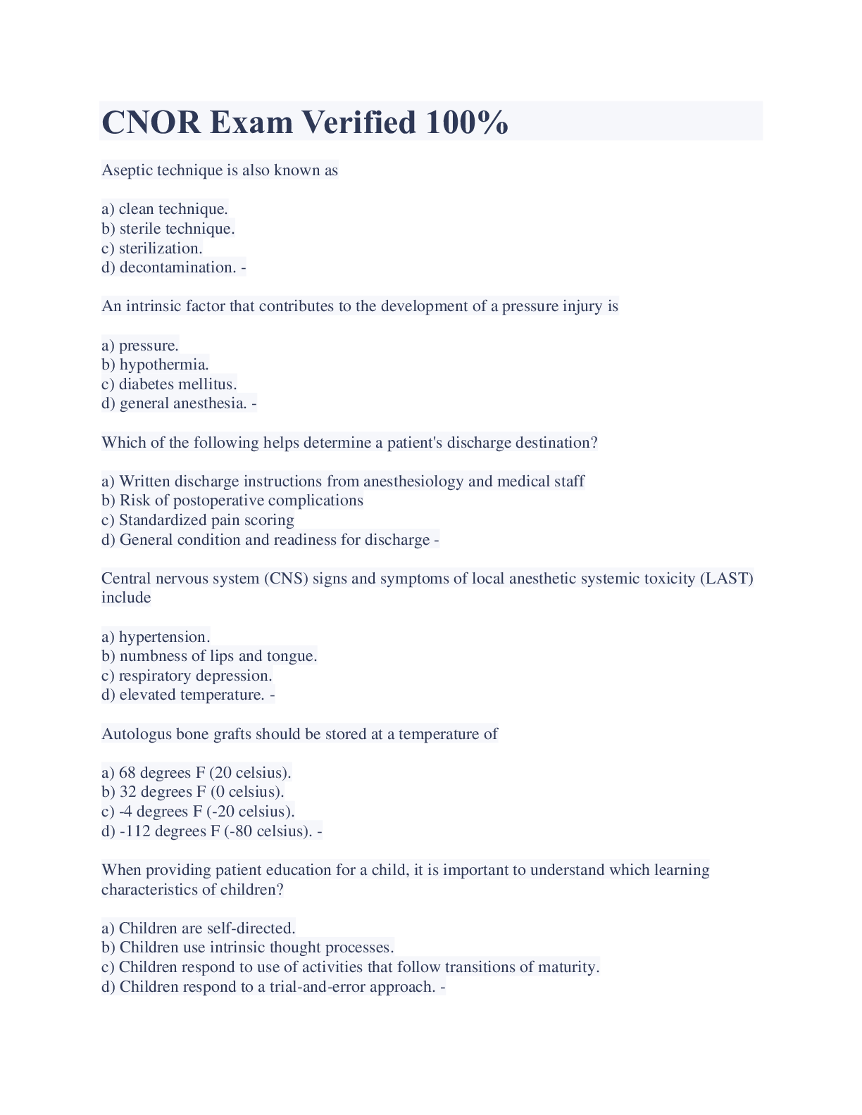 Preview image for CNOR Exam Verified 100%