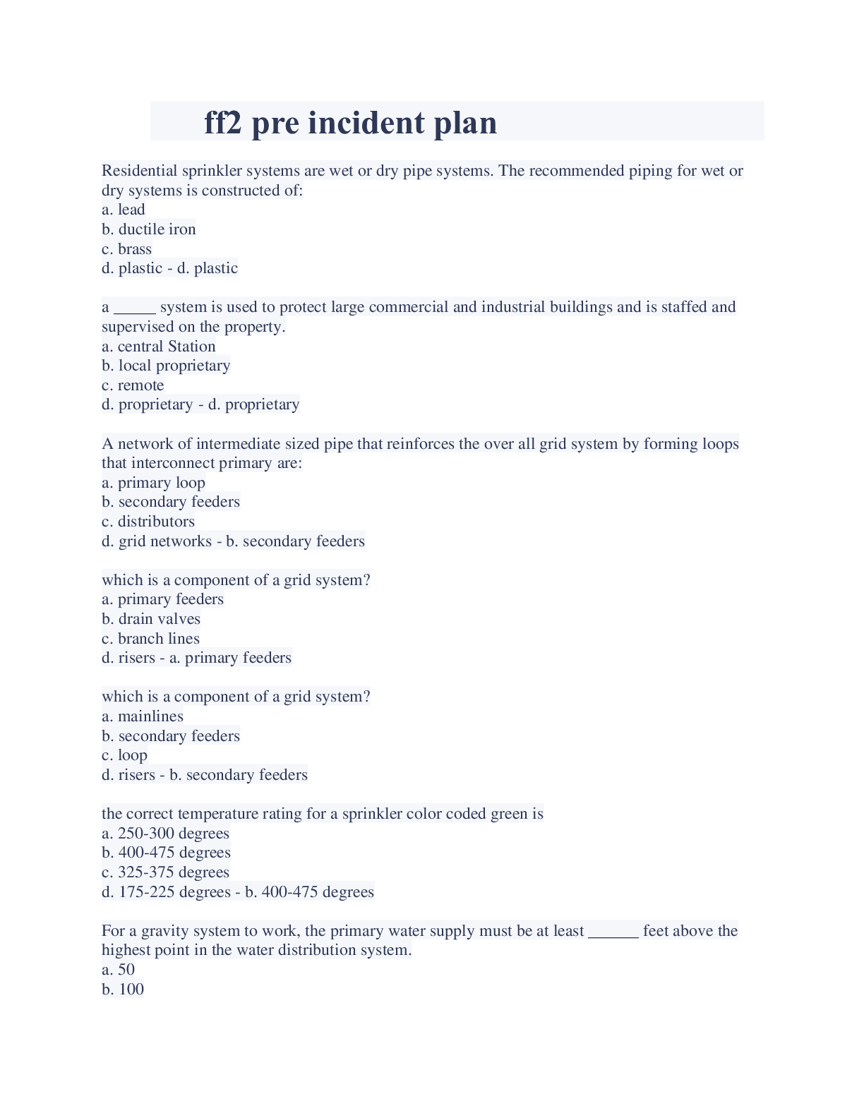 Preview image for ff2 pre incident plan Exam Questions And Answers